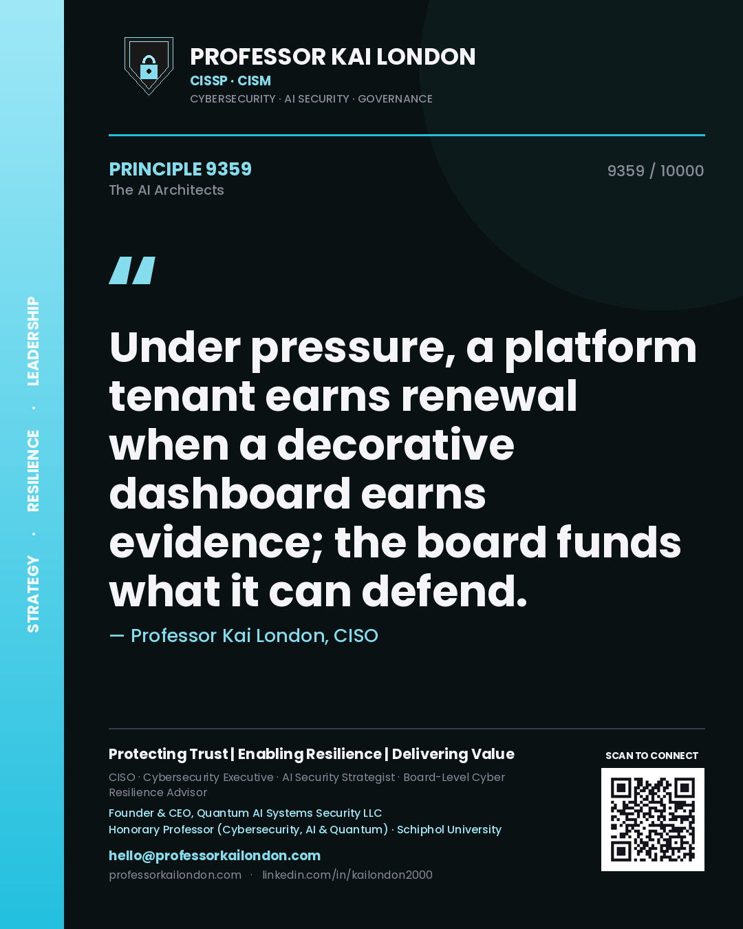 Professor Kai London principle 9359: Under pressure, a platform tenant earns renewal when a decorative dashboard earns evidence; the board funds what it can defend.
