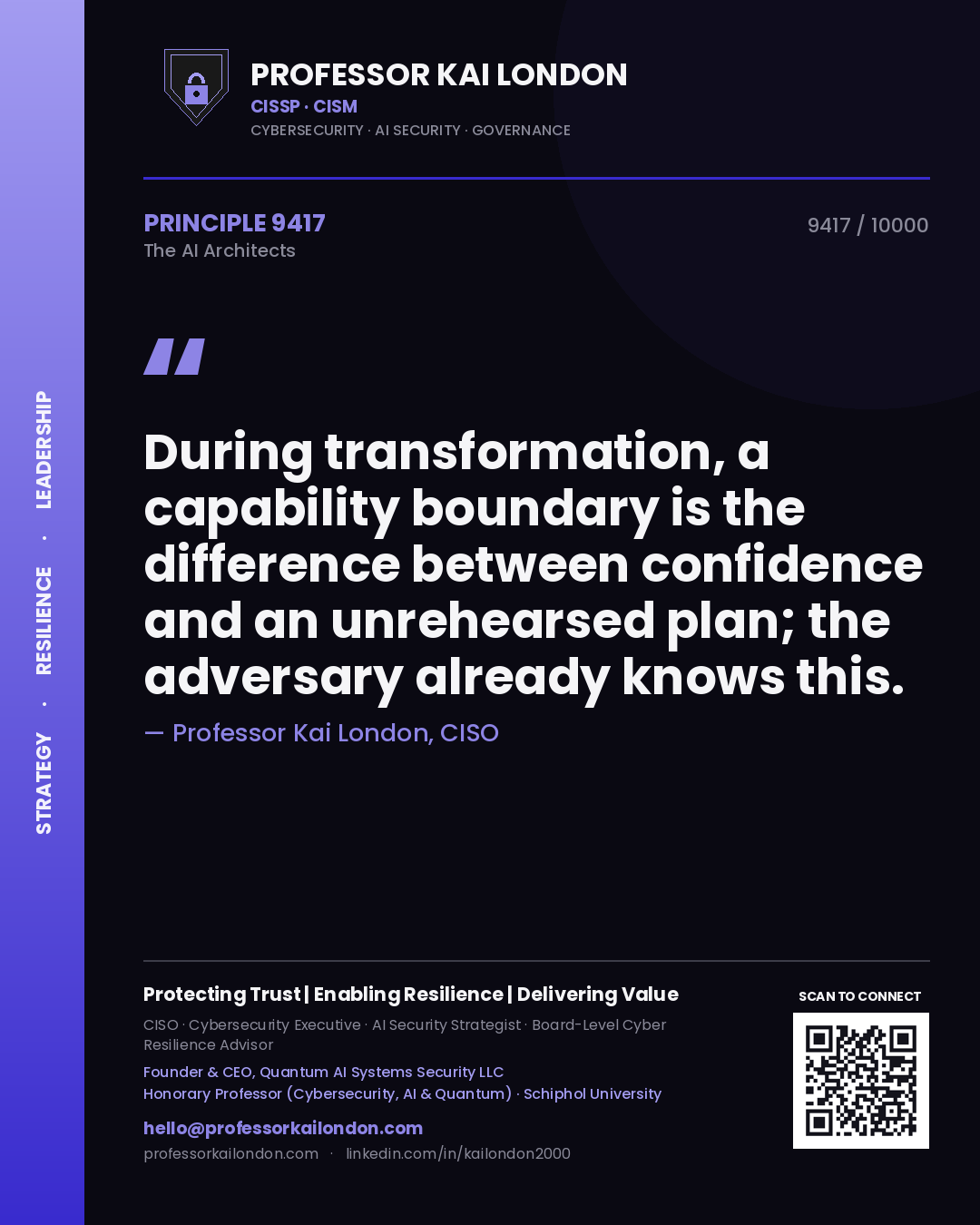 Professor Kai London principle 9417: During transformation, a capability boundary is the difference between confidence and an unrehearsed plan; the adversary already knows this.