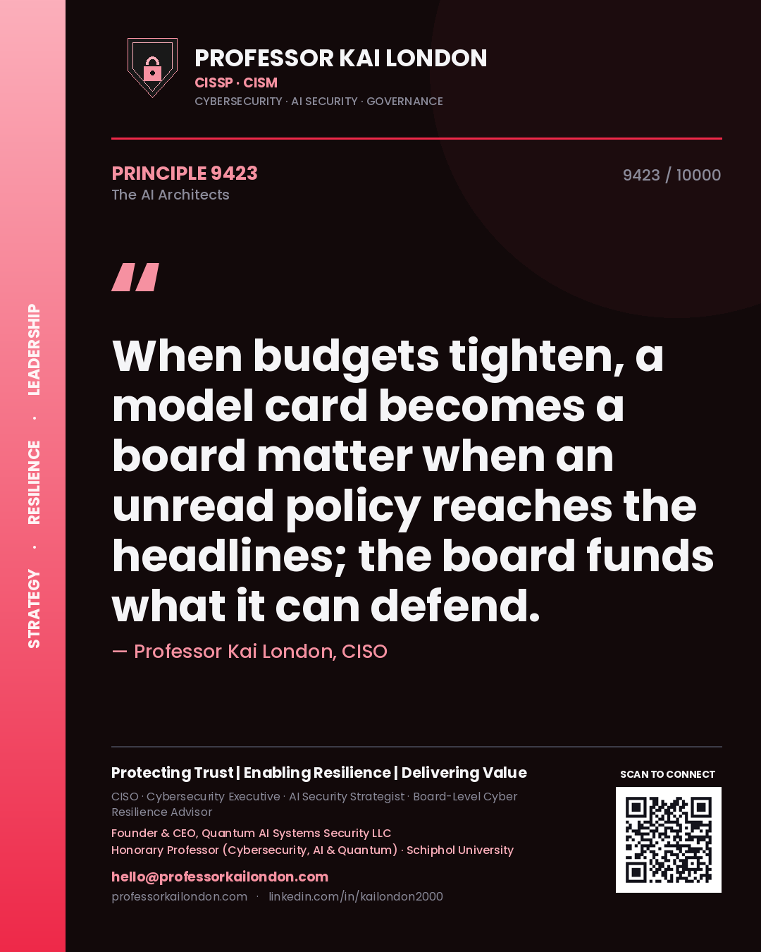 Professor Kai London principle 9423: When budgets tighten, a model card becomes a board matter when an unread policy reaches the headlines; the board funds what it can defend.