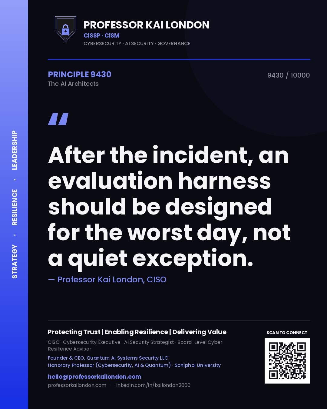Professor Kai London principle 9430: After the incident, an evaluation harness should be designed for the worst day, not a quiet exception.