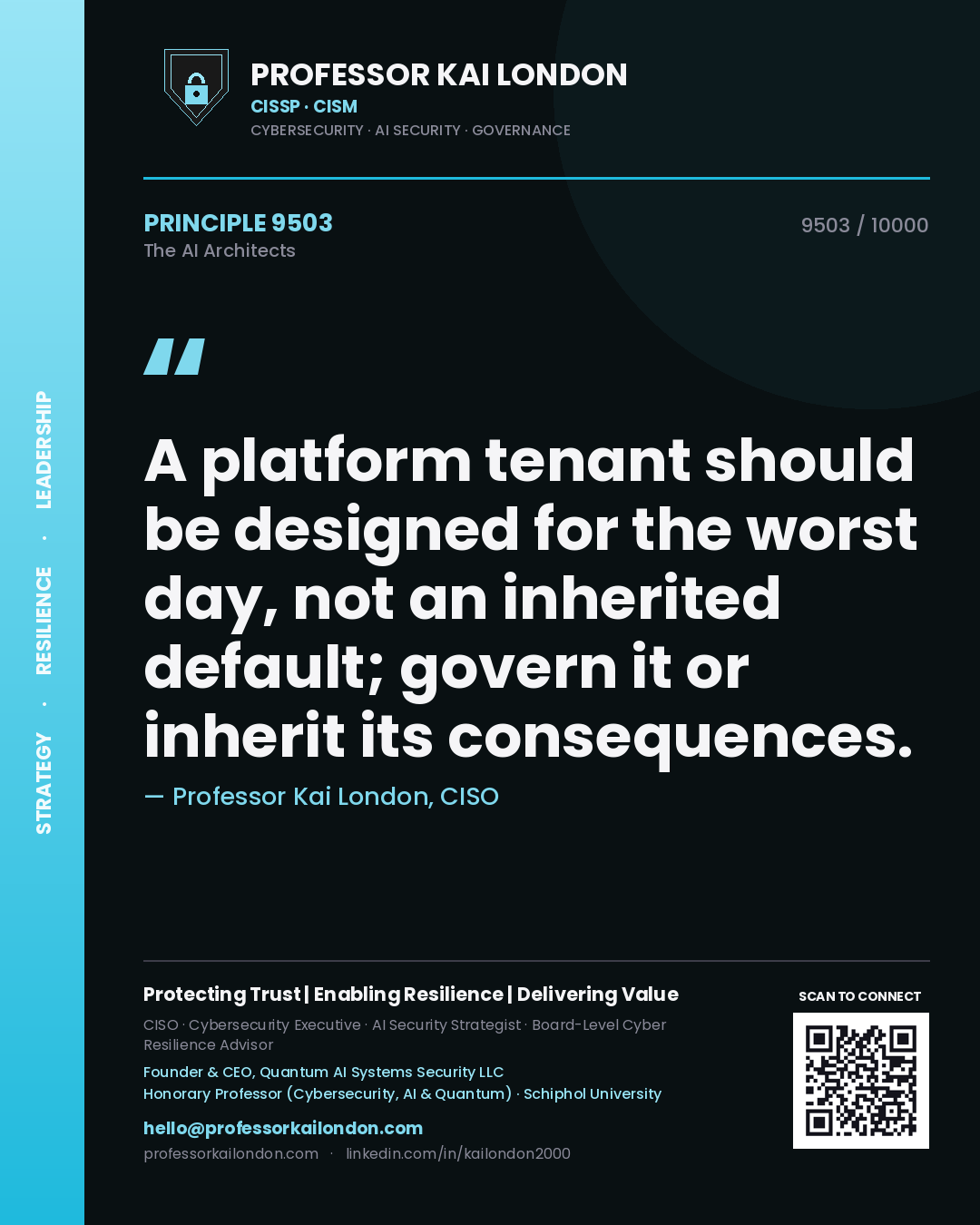 Professor Kai London principle 9503: A platform tenant should be designed for the worst day, not an inherited default; govern it or inherit its consequences.