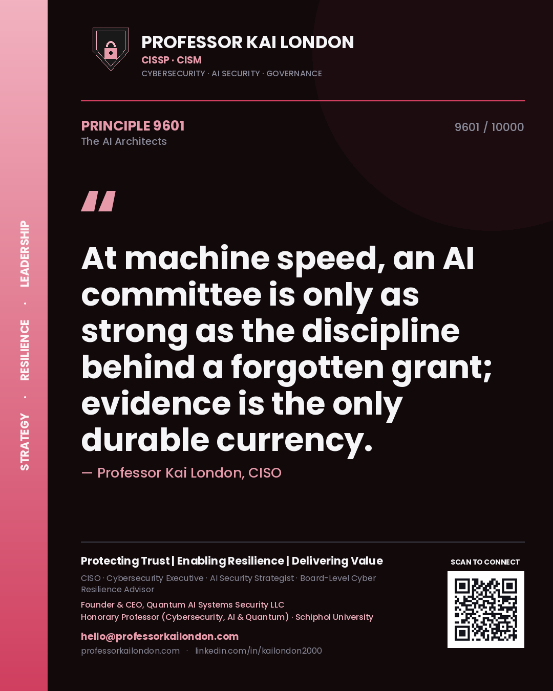 Professor Kai London principle 9601: At machine speed, an AI committee is only as strong as the discipline behind a forgotten grant; evidence is the only durable currency.