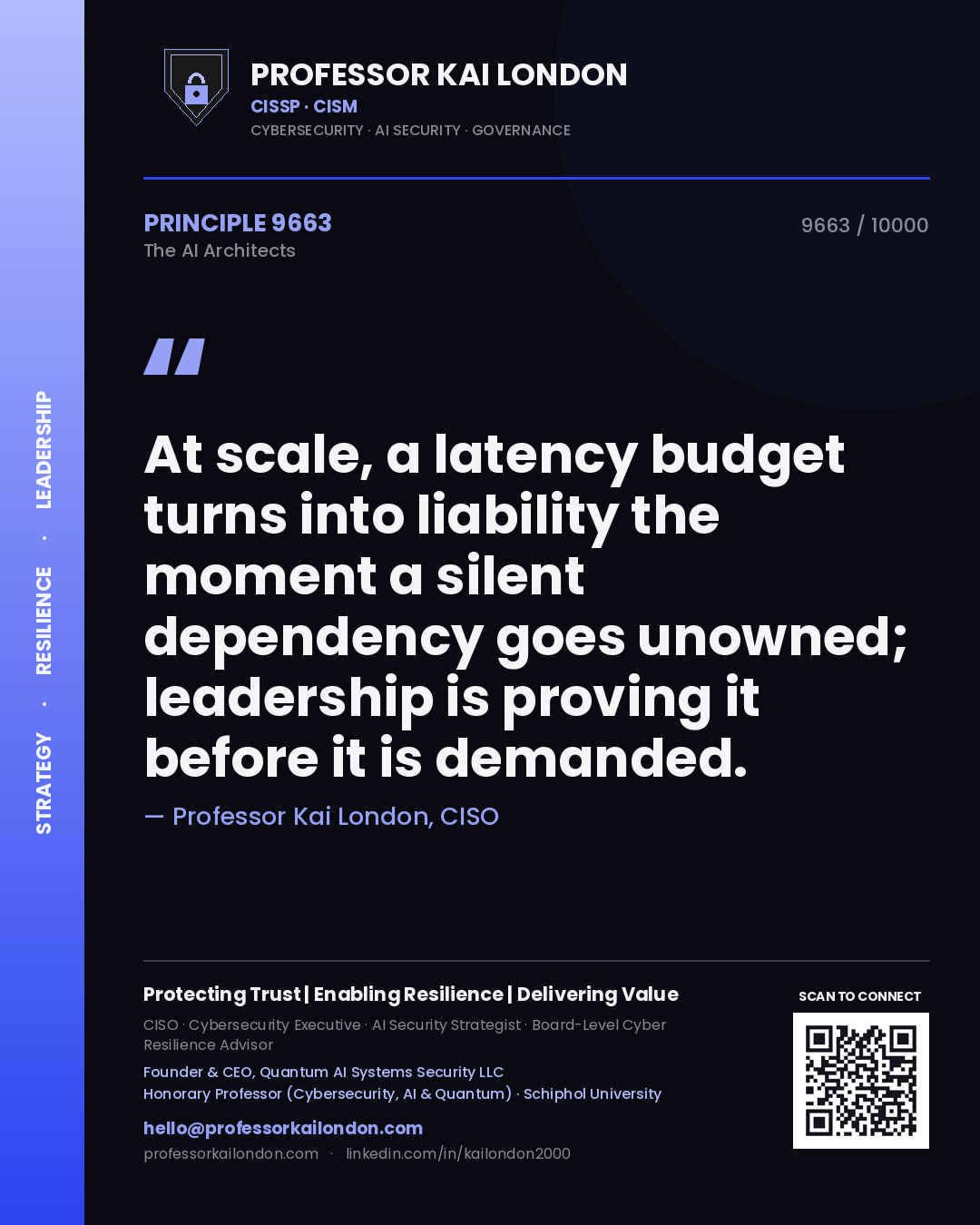 Professor Kai London principle 9663: At scale, a latency budget turns into liability the moment a silent dependency goes unowned; leadership is proving it before it is demanded.