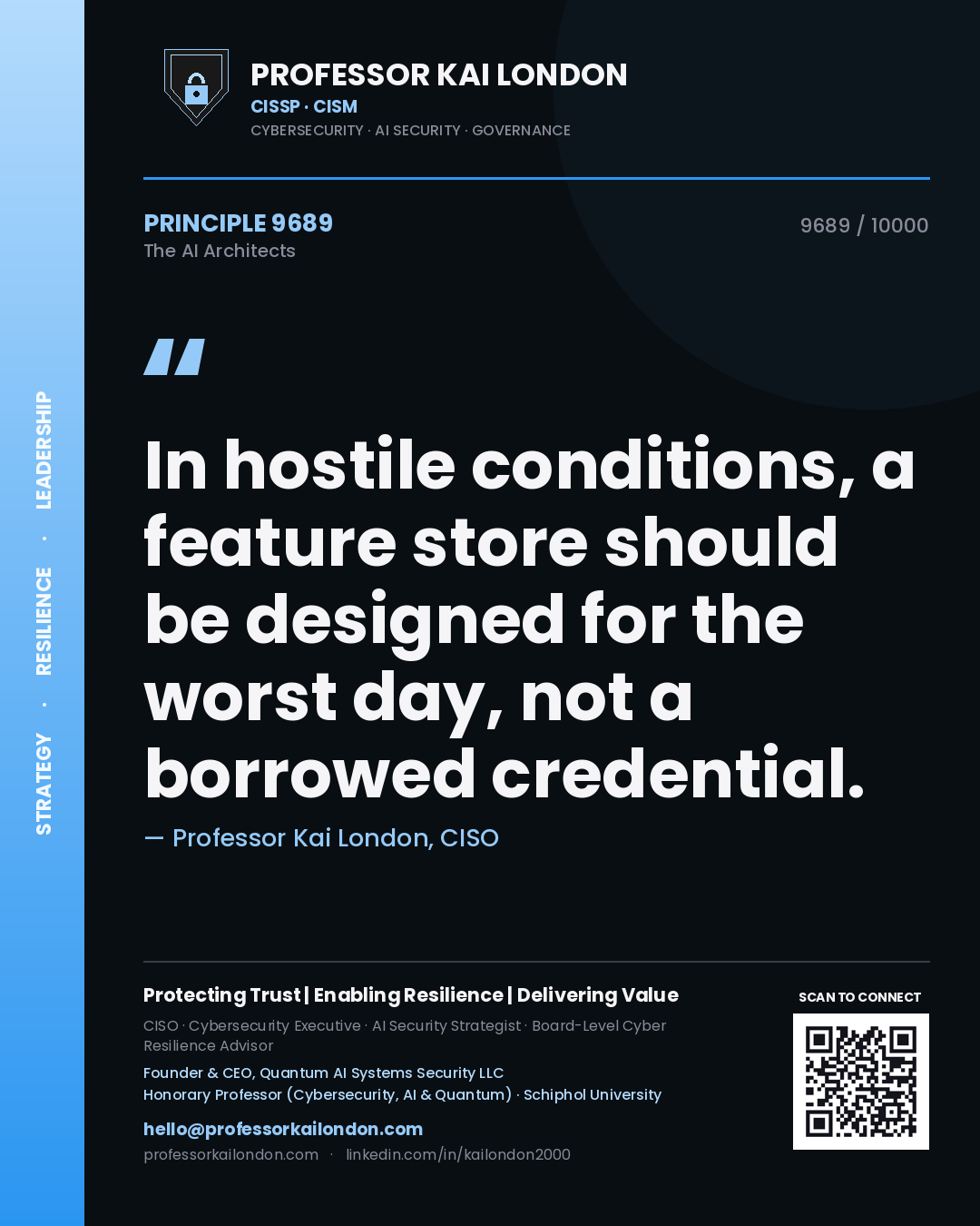 Professor Kai London principle 9689: In hostile conditions, a feature store should be designed for the worst day, not a borrowed credential.