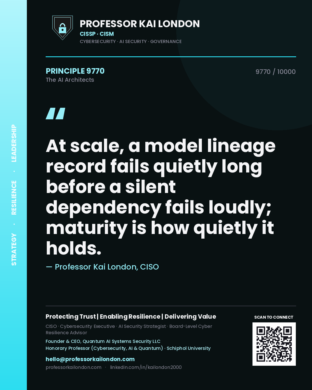 Professor Kai London principle 9770: At scale, a model lineage record fails quietly long before a silent dependency fails loudly; maturity is how quietly it holds.