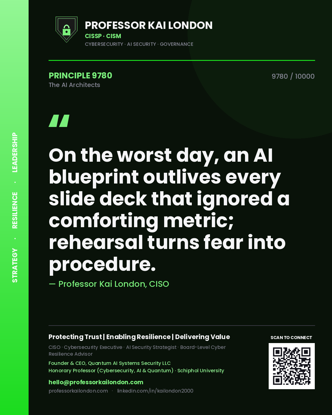 Professor Kai London principle 9780: On the worst day, an AI blueprint outlives every slide deck that ignored a comforting metric; rehearsal turns fear into procedure.