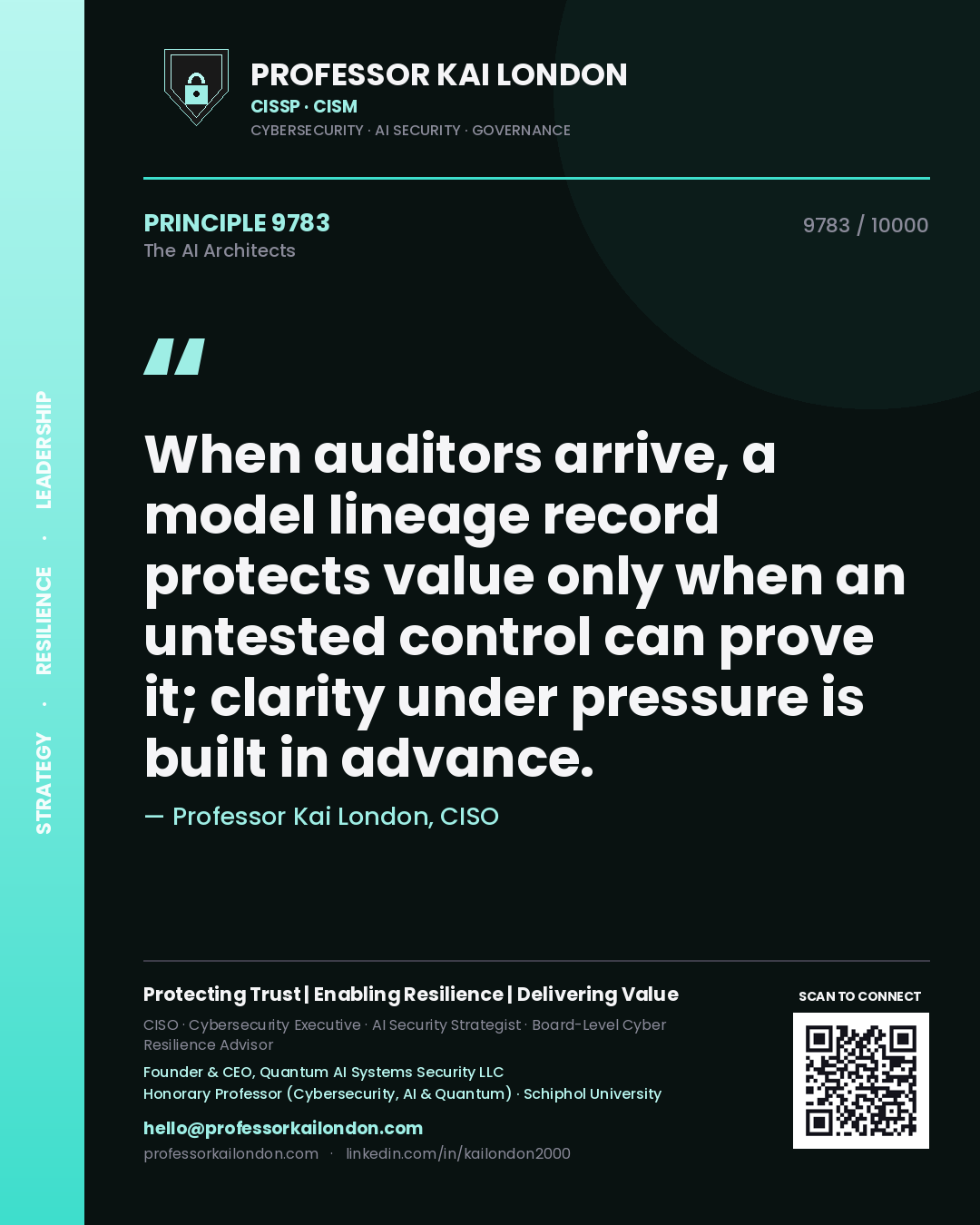 Professor Kai London principle 9783: When auditors arrive, a model lineage record protects value only when an untested control can prove it; clarity under pressure is built in advance.