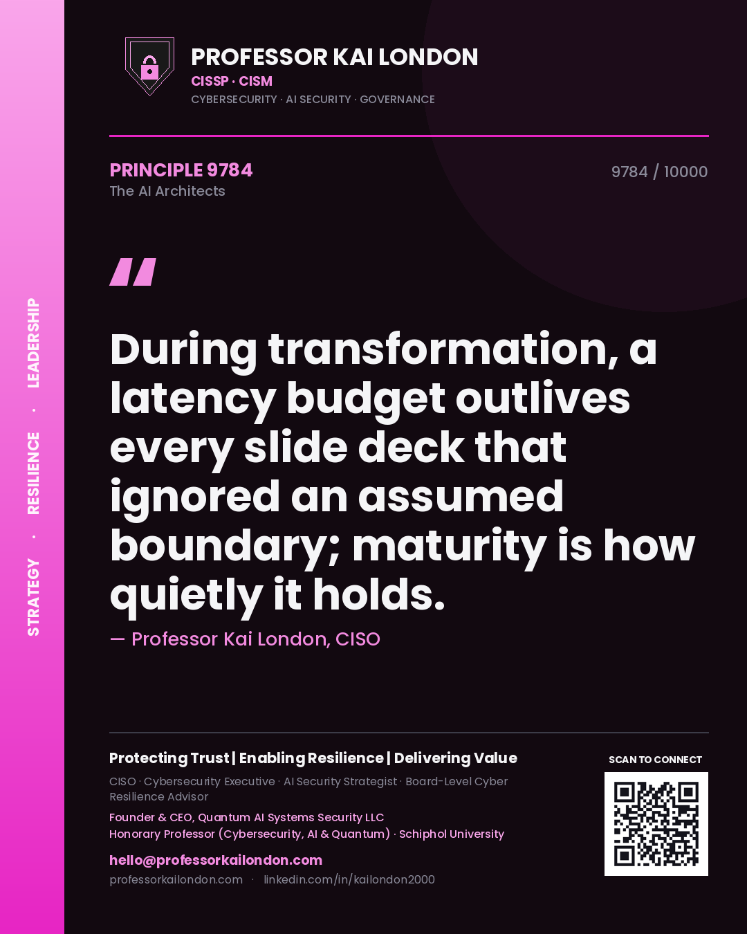 Professor Kai London principle 9784: During transformation, a latency budget outlives every slide deck that ignored an assumed boundary; maturity is how quietly it holds.