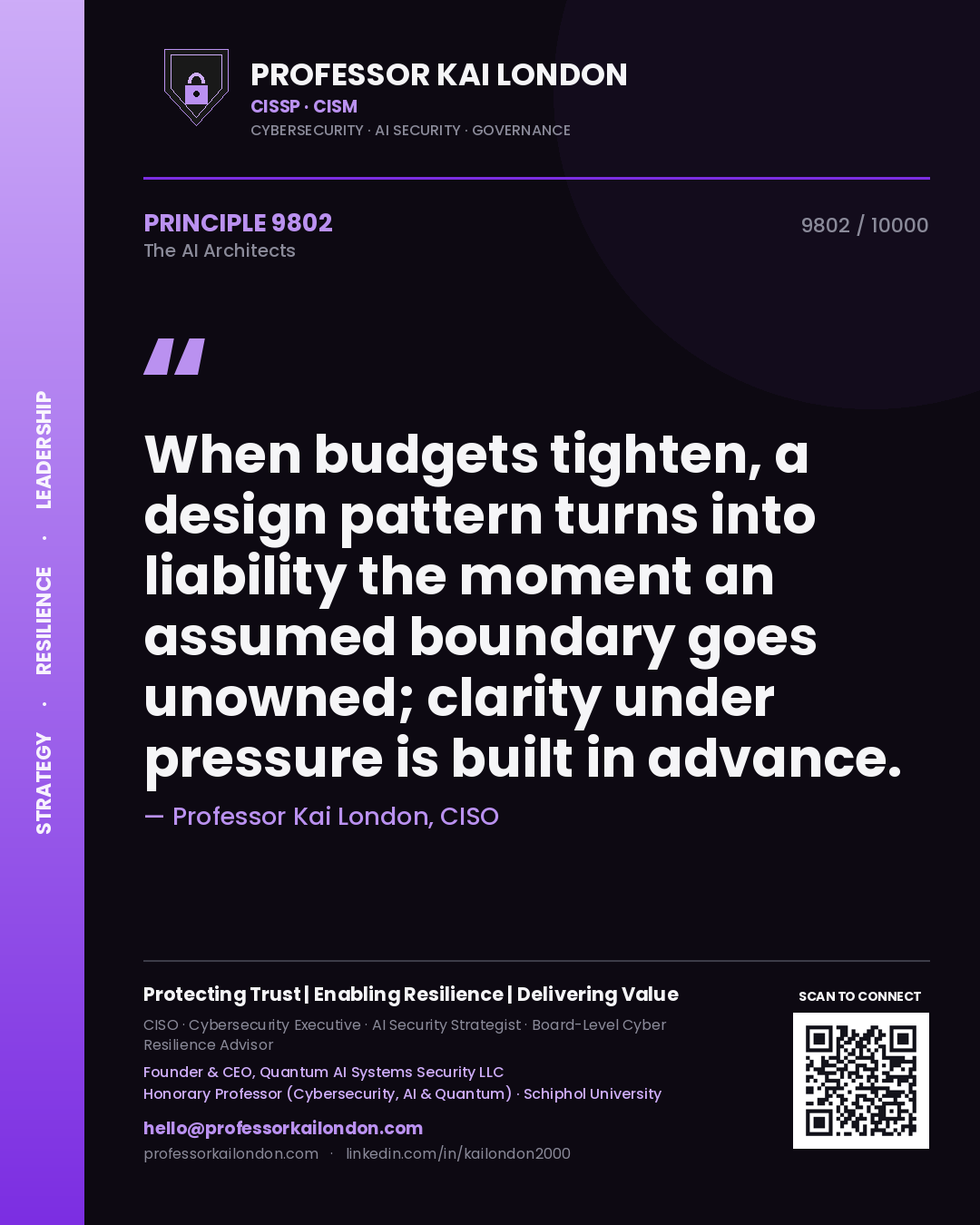 Professor Kai London principle 9802: When budgets tighten, a design pattern turns into liability the moment an assumed boundary goes unowned; clarity under pressure is built in advance.