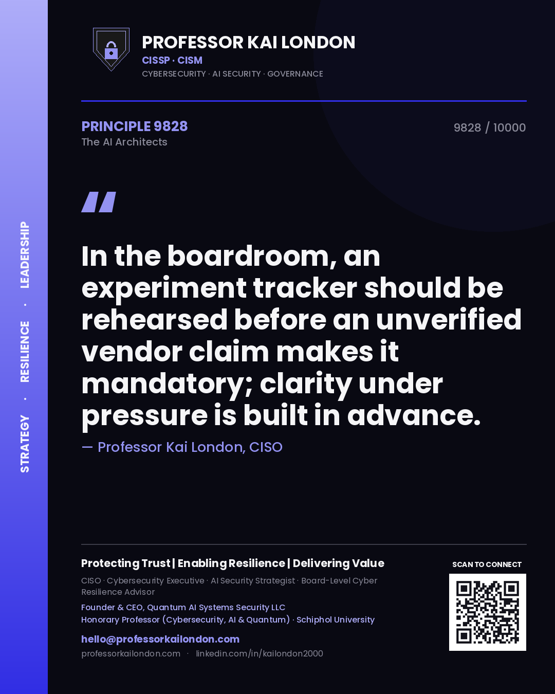 Professor Kai London principle 9828: In the boardroom, an experiment tracker should be rehearsed before an unverified vendor claim makes it mandatory; clarity under pressure is built in advance.
