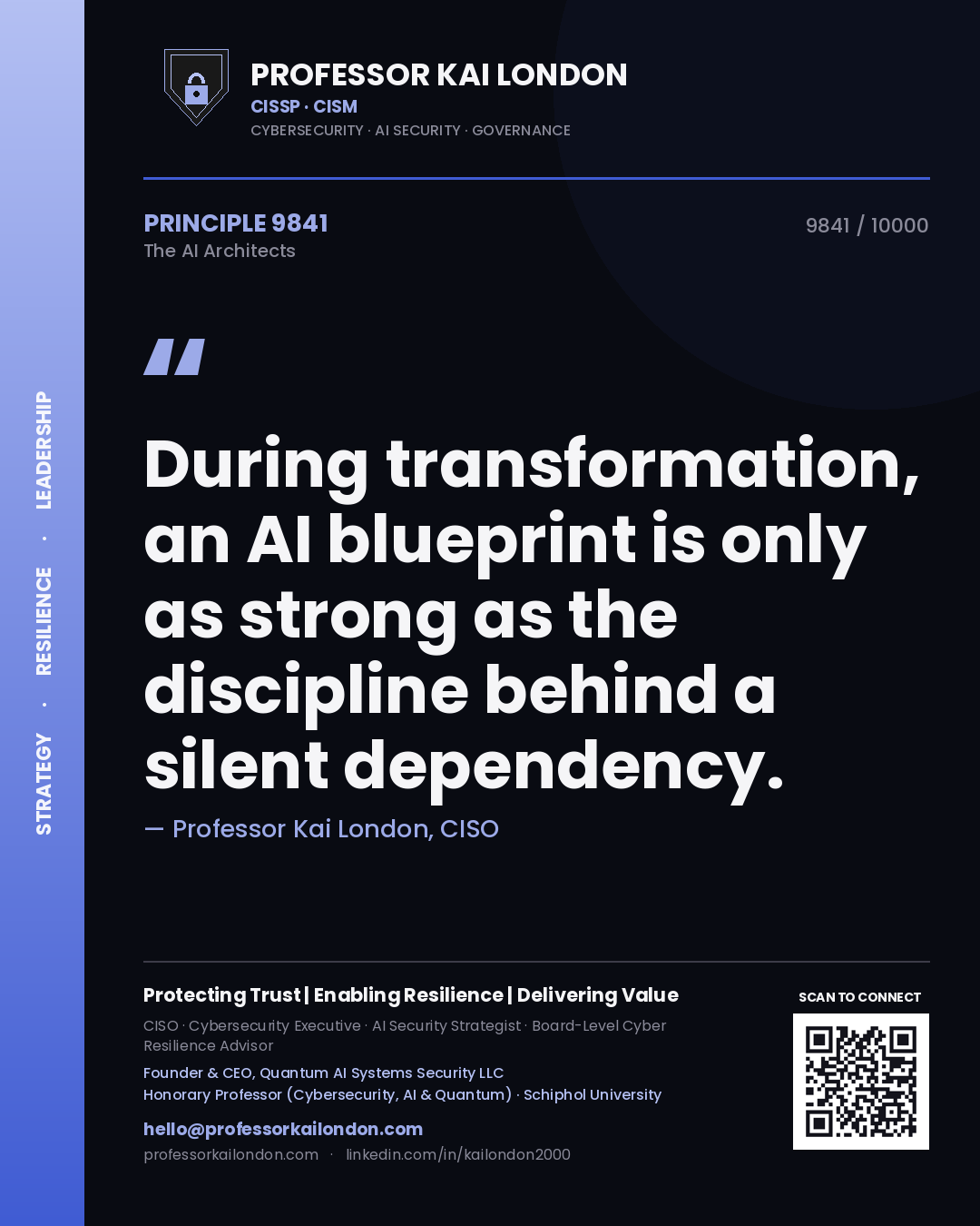 Professor Kai London principle 9841: During transformation, an AI blueprint is only as strong as the discipline behind a silent dependency.