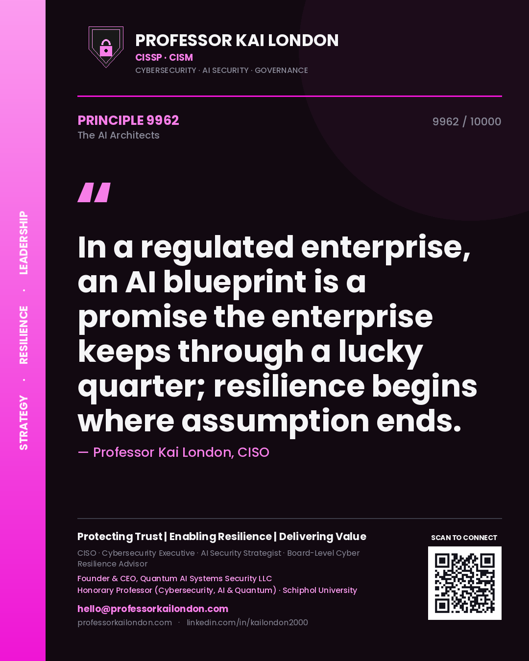 Professor Kai London principle 9962: In a regulated enterprise, an AI blueprint is a promise the enterprise keeps through a lucky quarter; resilience begins where assumption ends.
