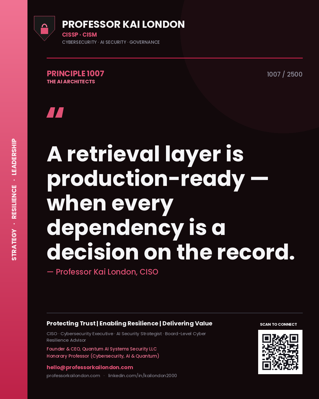 Professor Kai London principle 1007: A retrieval layer is production-ready — when every dependency is a decision on the record.