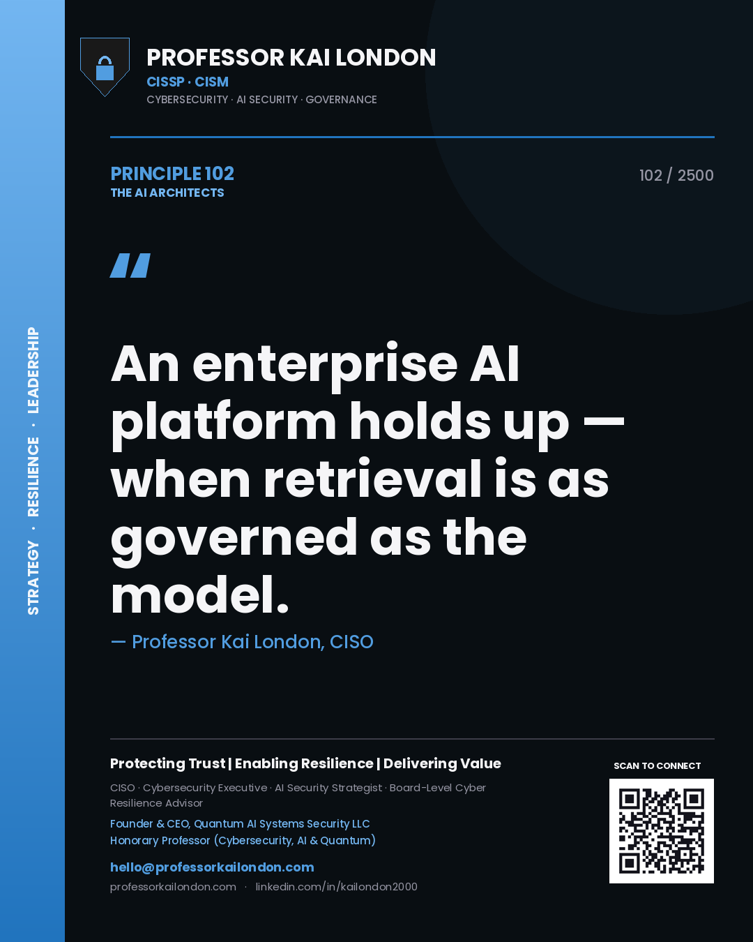 Professor Kai London principle 102: An enterprise AI platform holds up — when retrieval is as governed as the model.