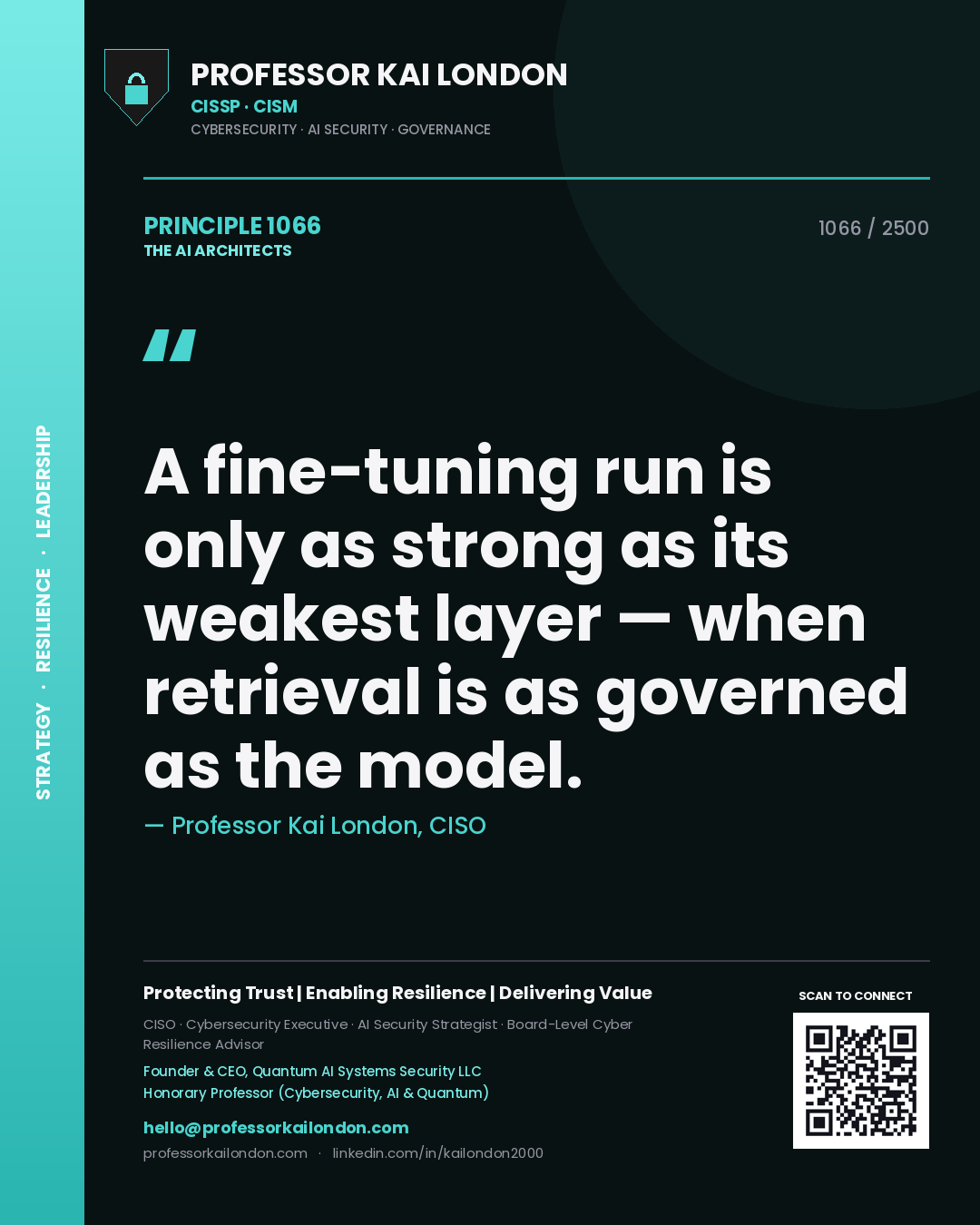 Professor Kai London principle 1066: A fine-tuning run is only as strong as its weakest layer — when retrieval is as governed as the model.