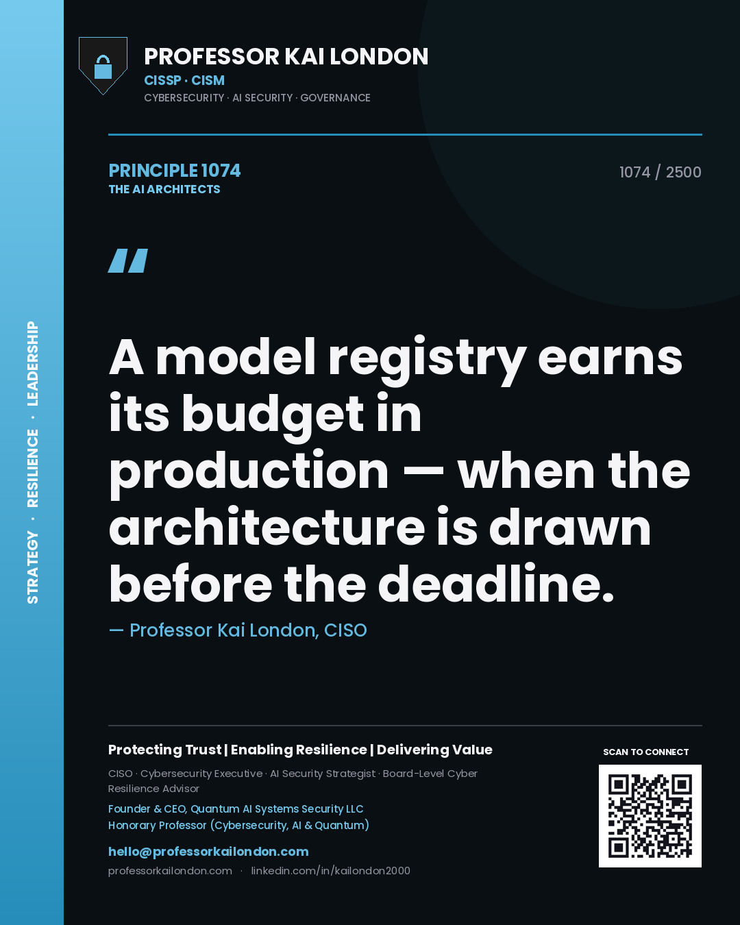Professor Kai London principle 1074: A model registry earns its budget in production — when the architecture is drawn before the deadline.