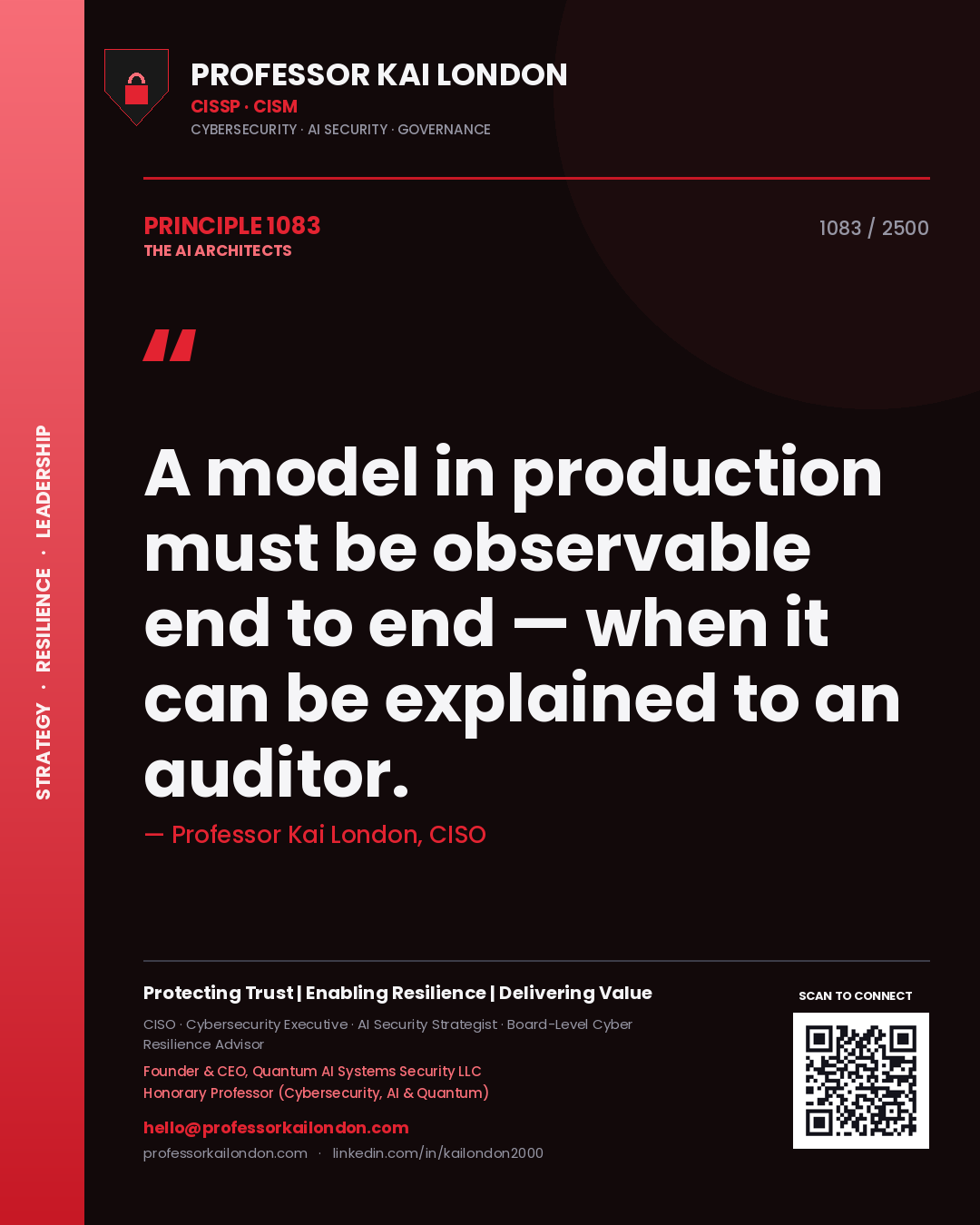 Professor Kai London principle 1083: A model in production must be observable end to end — when it can be explained to an auditor.