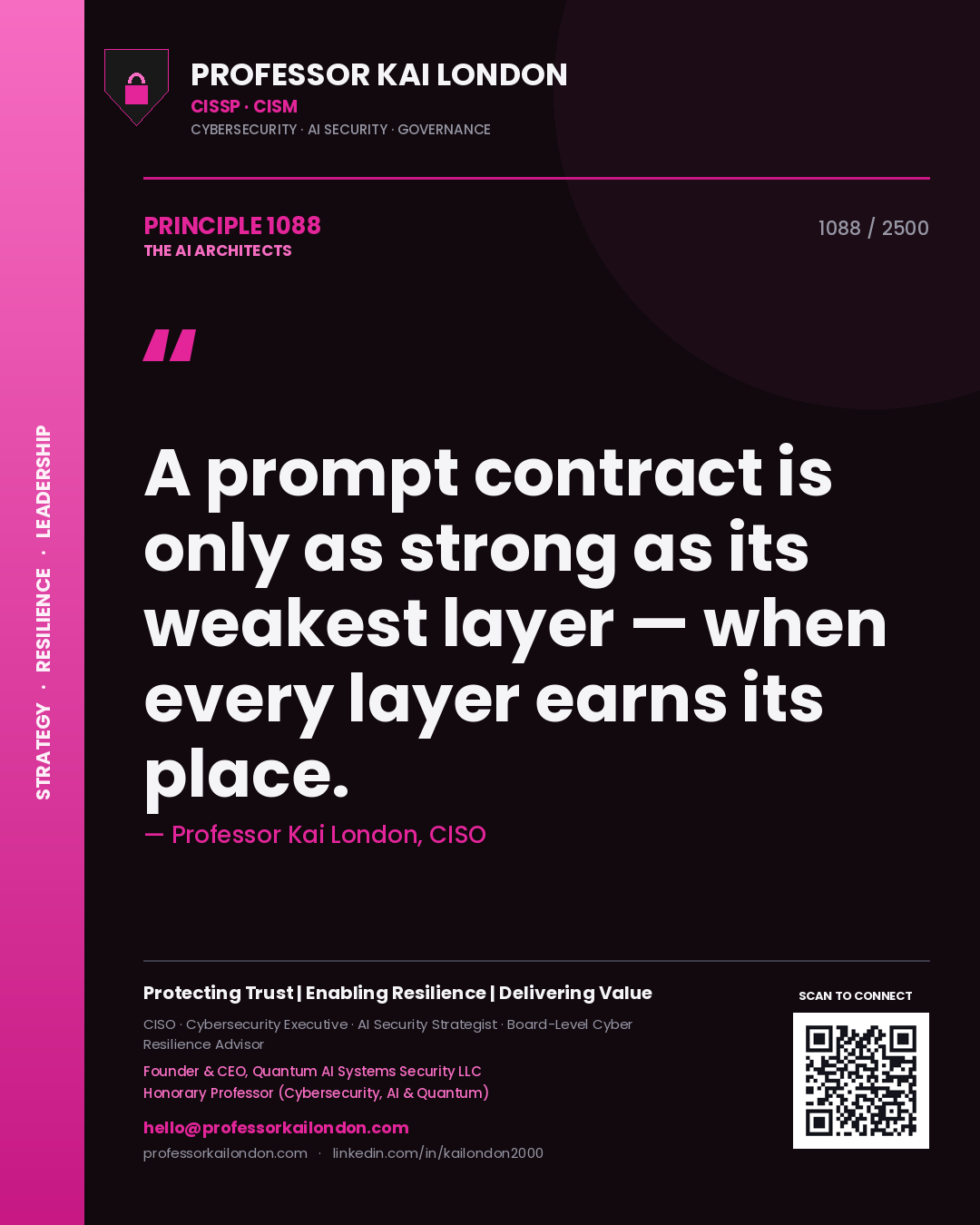 Professor Kai London principle 1088: A prompt contract is only as strong as its weakest layer — when every layer earns its place.