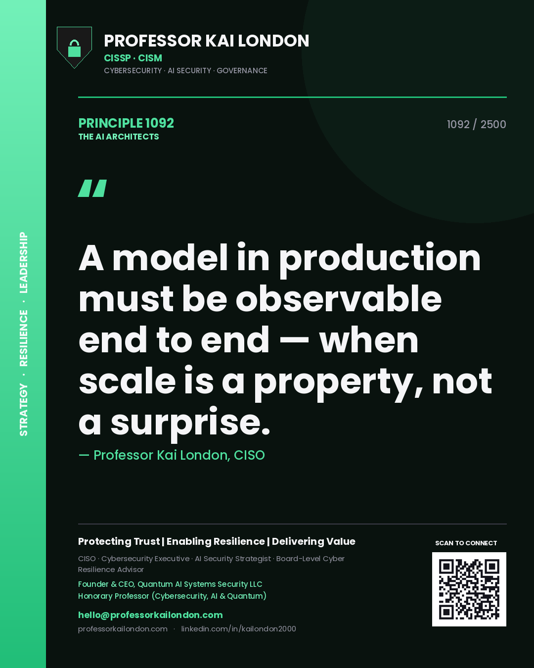 Professor Kai London principle 1092: A model in production must be observable end to end — when scale is a property, not a surprise.