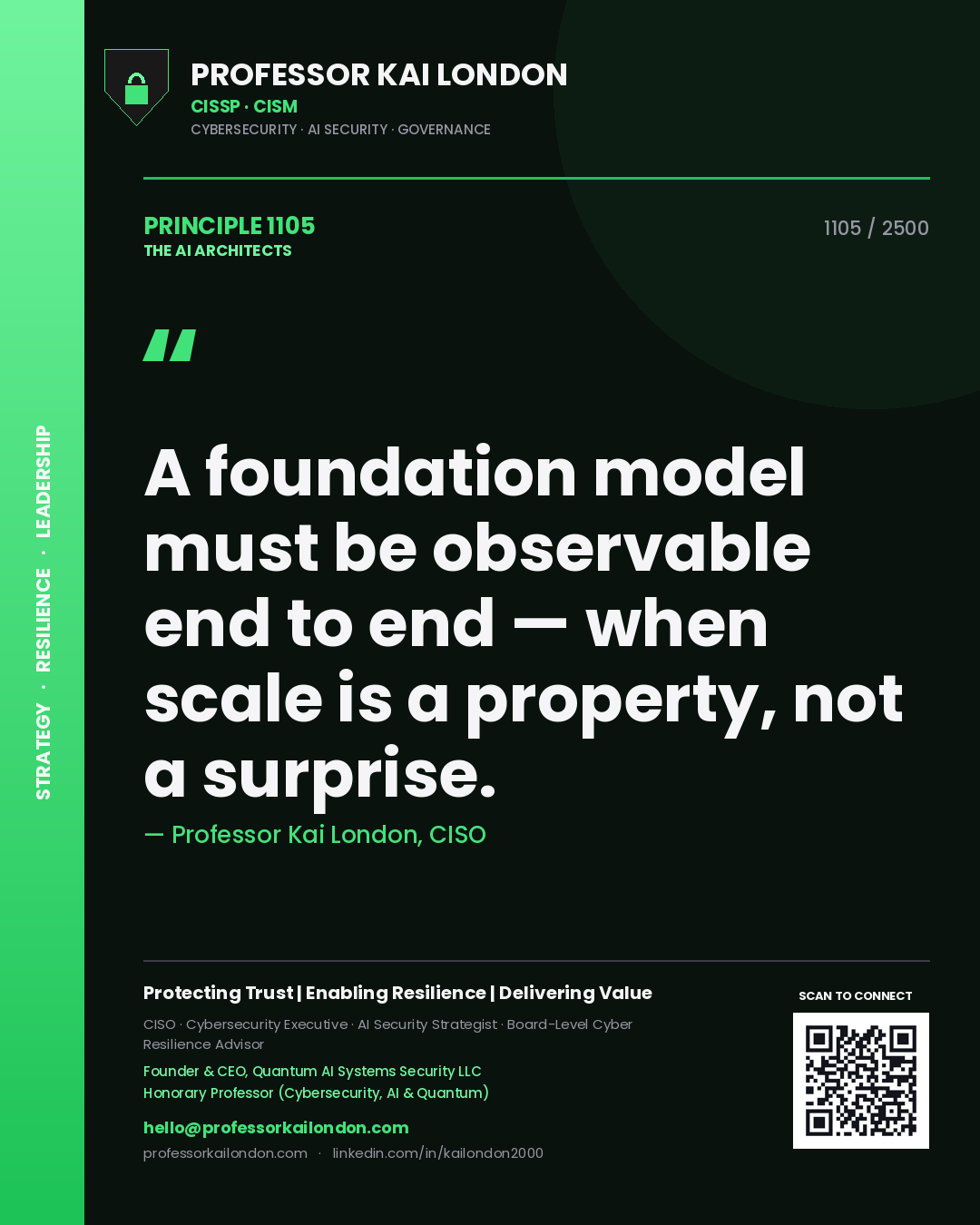 Professor Kai London principle 1105: A foundation model must be observable end to end — when scale is a property, not a surprise.