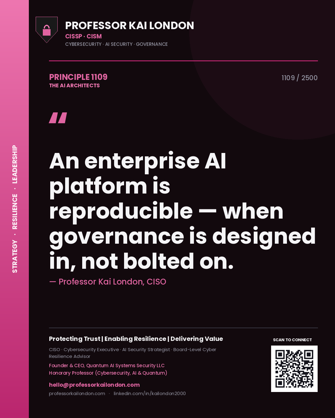 Professor Kai London principle 1109: An enterprise AI platform is reproducible — when governance is designed in, not bolted on.