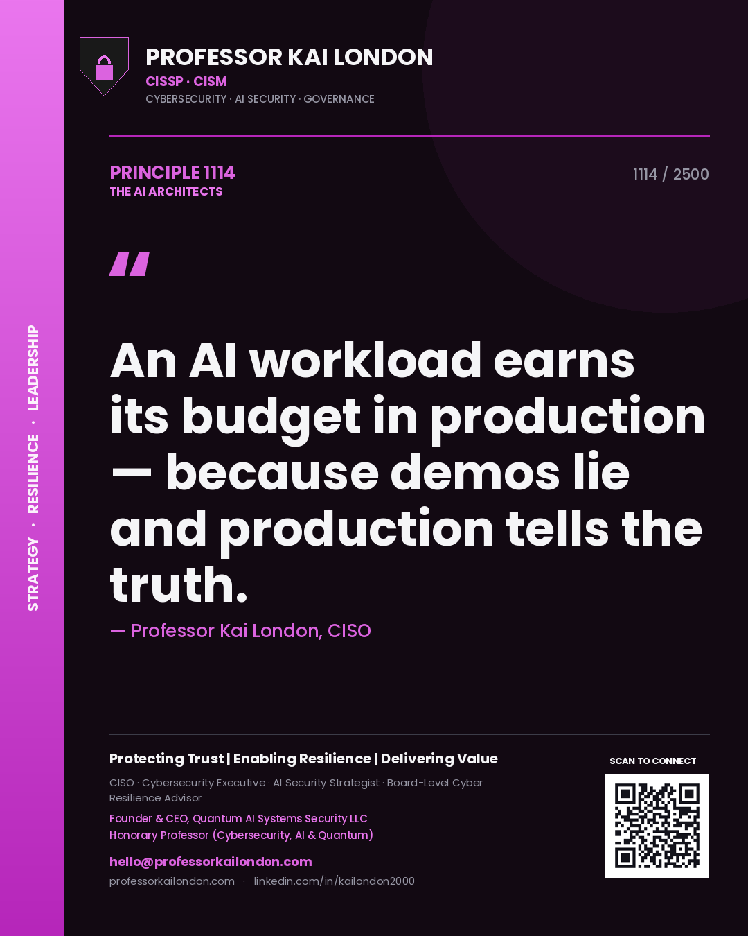 Professor Kai London principle 1114: An AI workload earns its budget in production — because demos lie and production tells the truth.