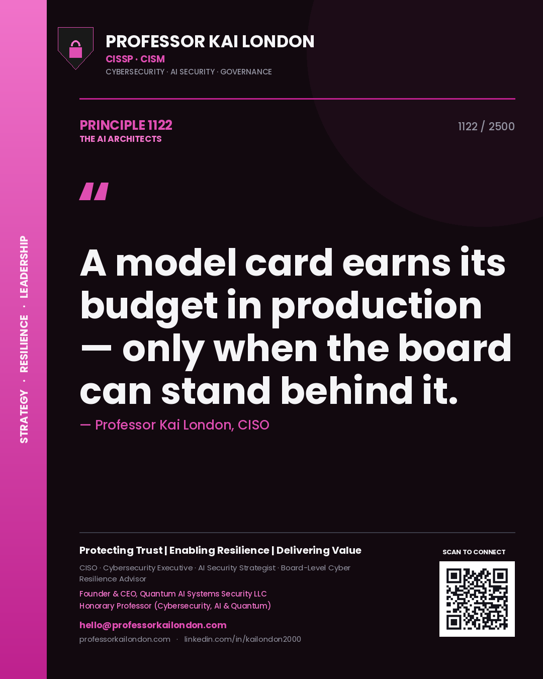 Professor Kai London principle 1122: A model card earns its budget in production — only when the board can stand behind it.