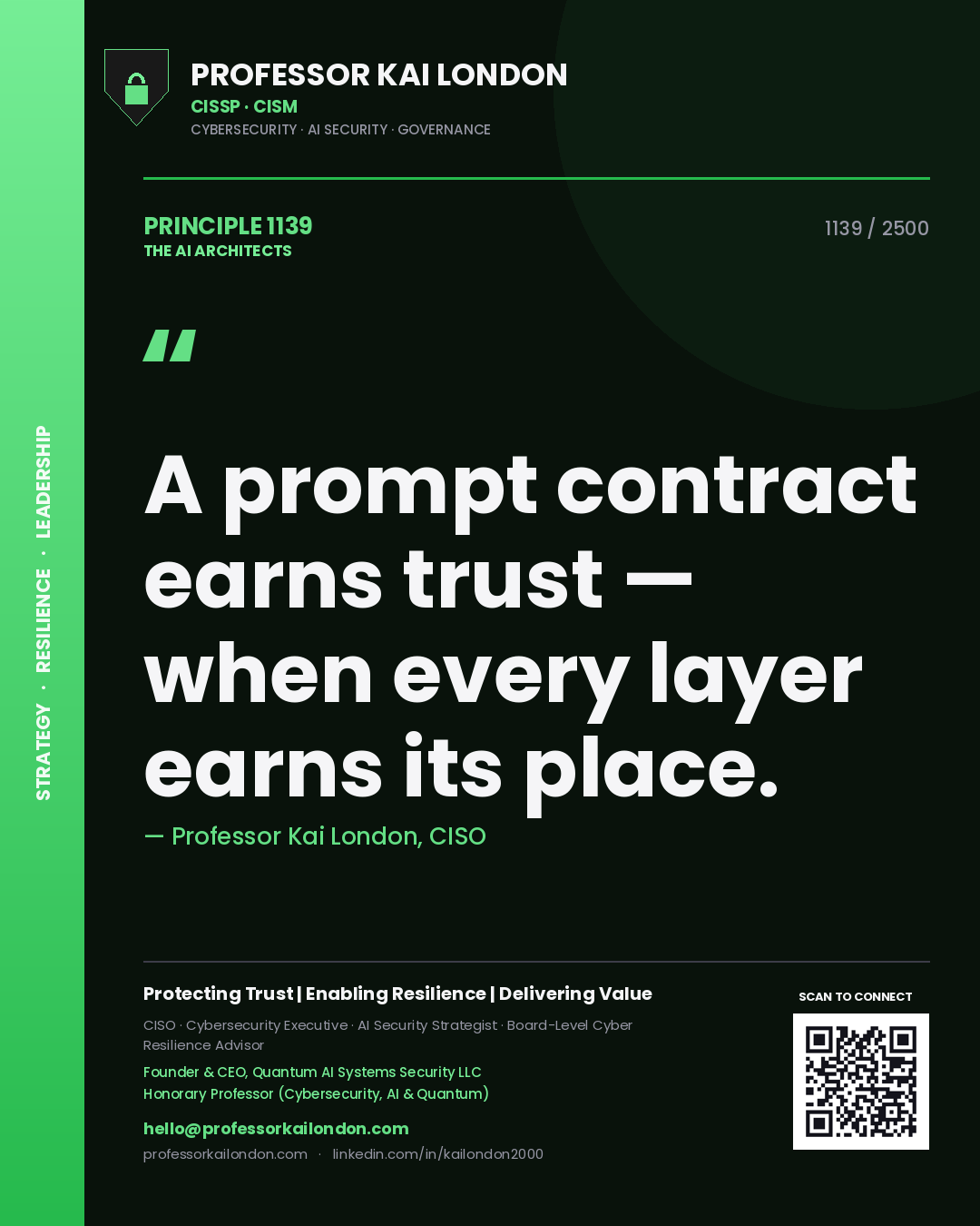 Professor Kai London principle 1139: A prompt contract earns trust — when every layer earns its place.