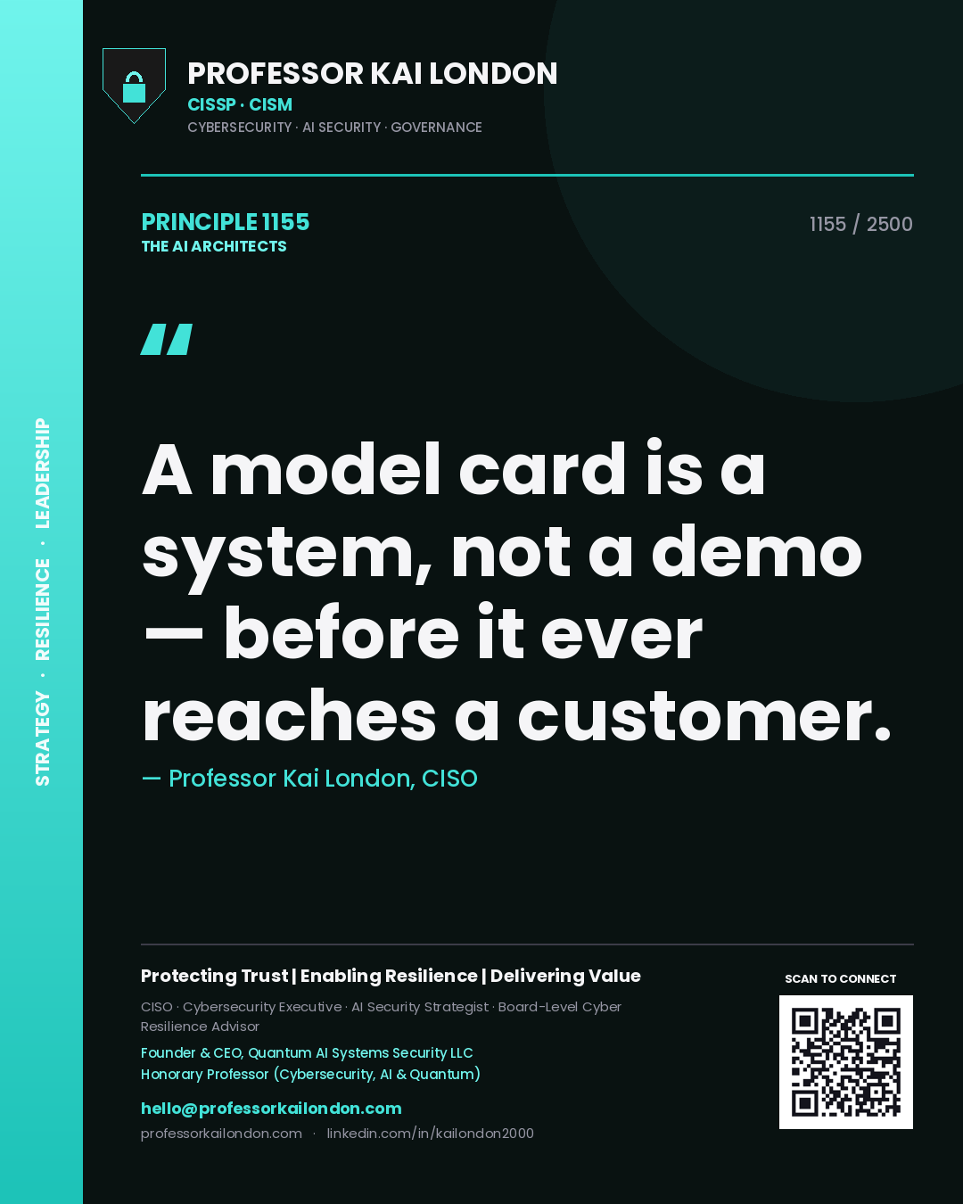 Professor Kai London principle 1155: A model card is a system, not a demo — before it ever reaches a customer.