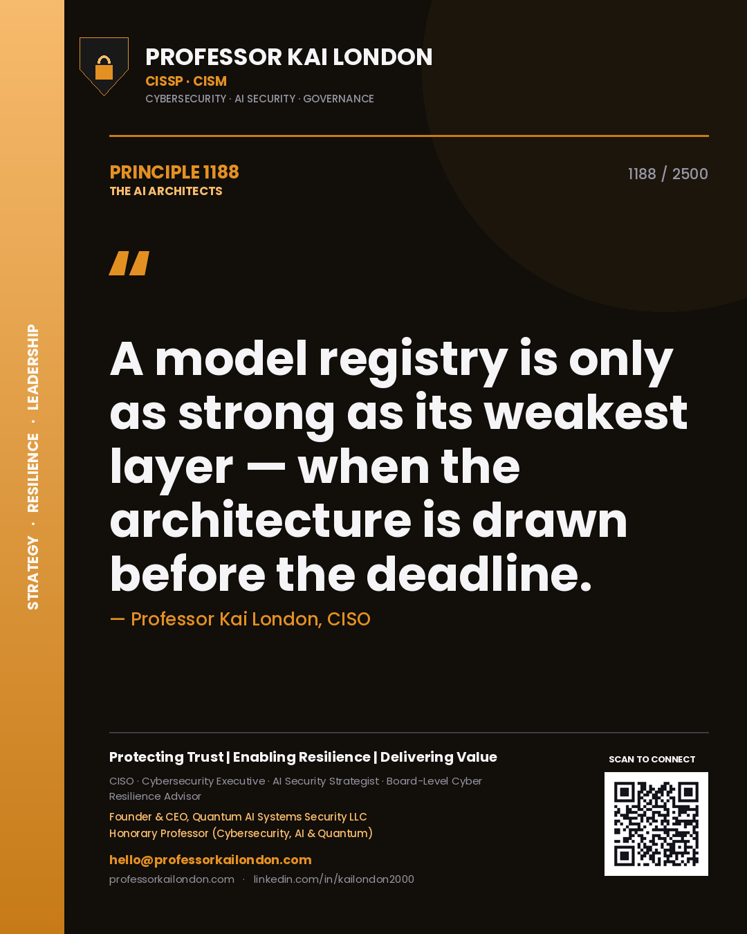 Professor Kai London principle 1188: A model registry is only as strong as its weakest layer — when the architecture is drawn before the deadline.