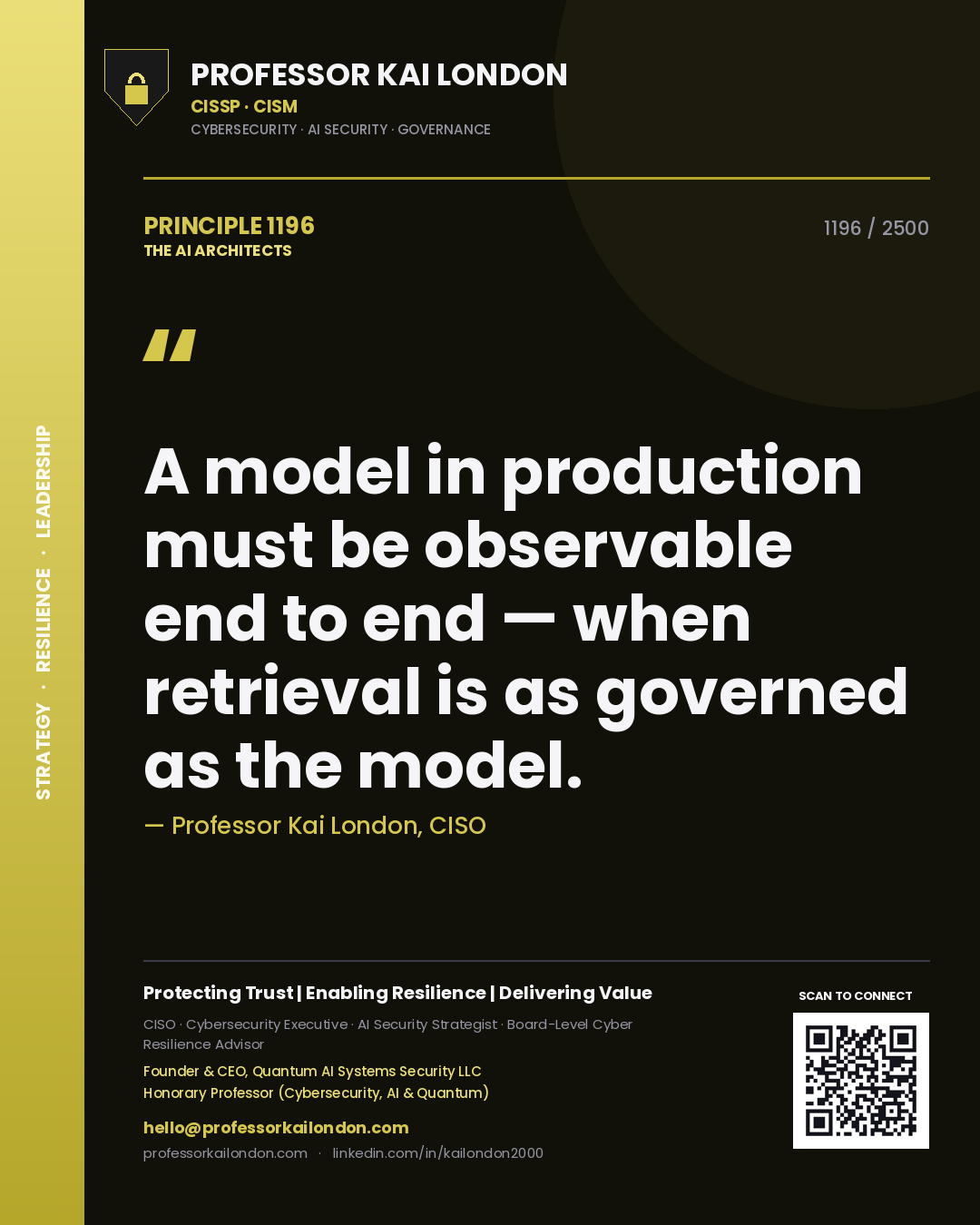 Professor Kai London principle 1196: A model in production must be observable end to end — when retrieval is as governed as the model.