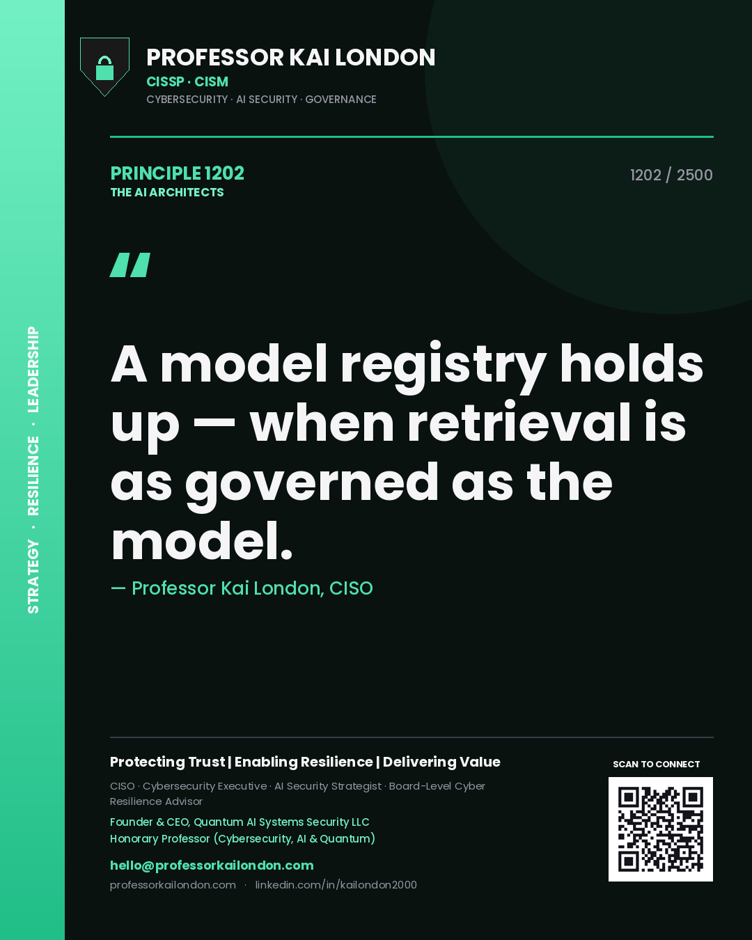 Professor Kai London principle 1202: A model registry holds up — when retrieval is as governed as the model.