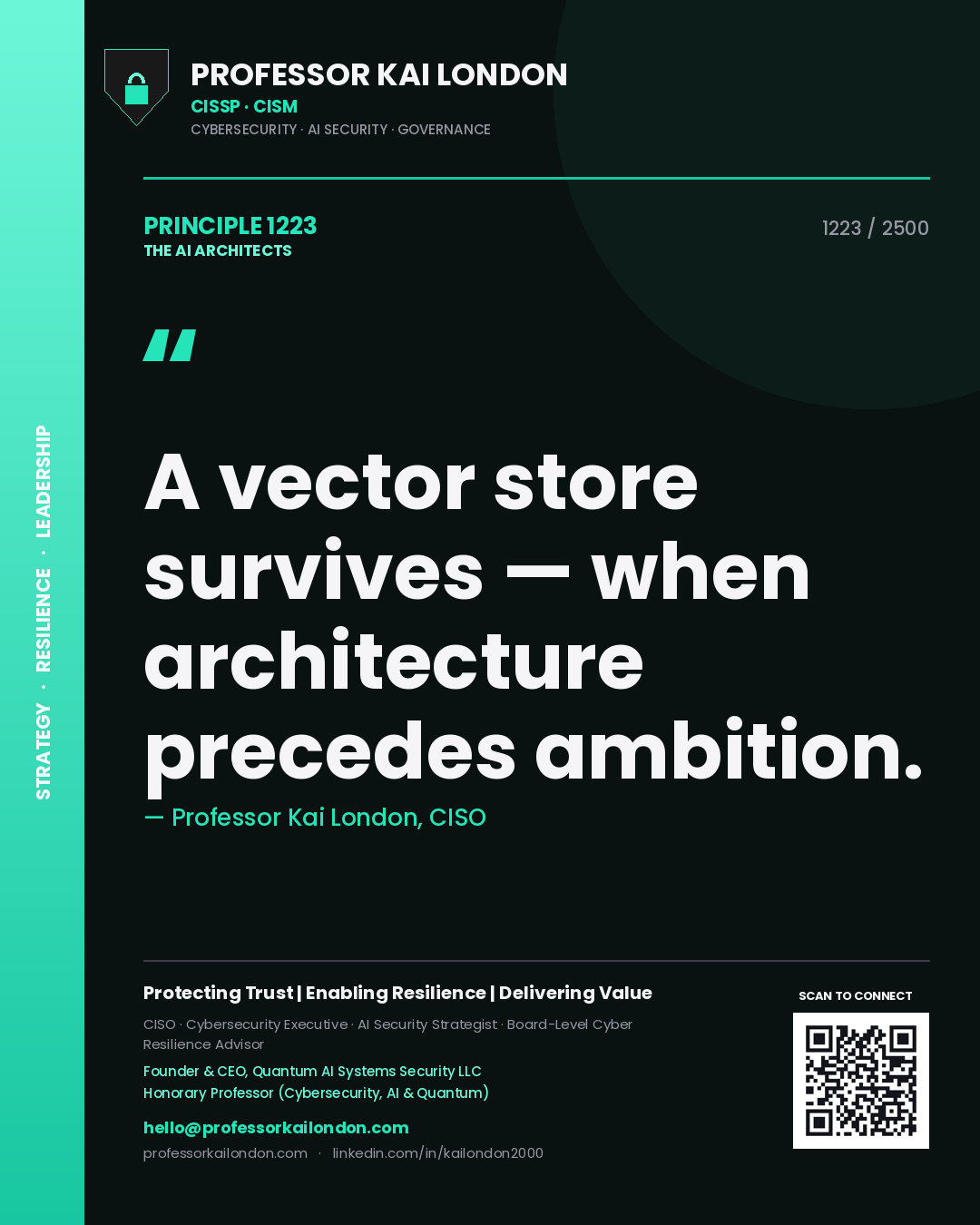 Professor Kai London principle 1223: A vector store survives — when architecture precedes ambition.