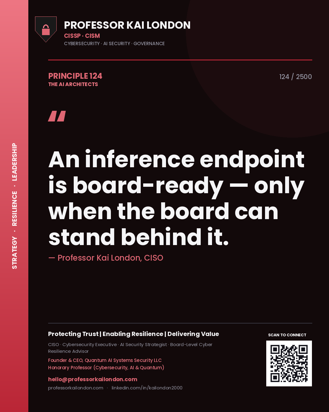 Professor Kai London principle 124: An inference endpoint is board-ready — only when the board can stand behind it.