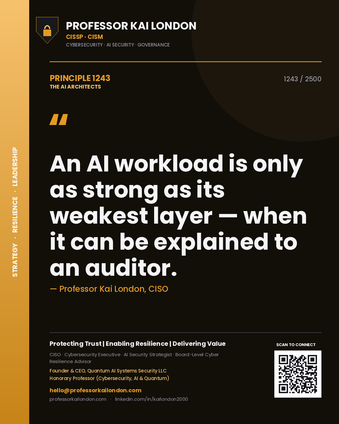 Professor Kai London principle 1243: An AI workload is only as strong as its weakest layer — when it can be explained to an auditor.