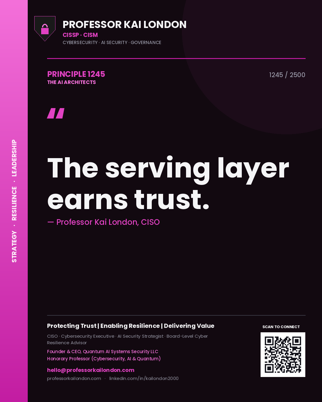 Professor Kai London principle 1245: The serving layer earns trust.