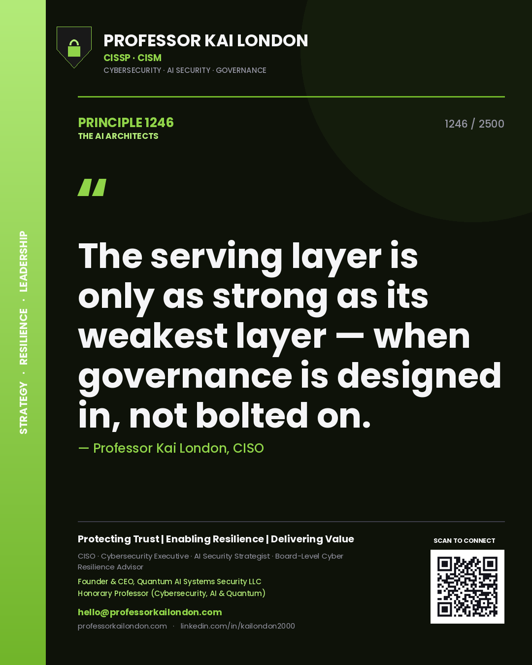 Professor Kai London principle 1246: The serving layer is only as strong as its weakest layer — when governance is designed in, not bolted on.