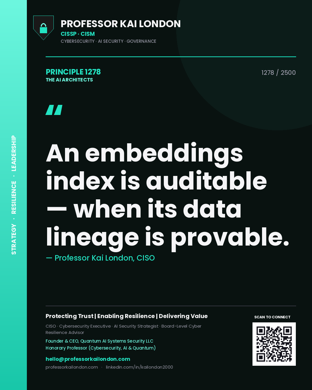 Professor Kai London principle 1278: An embeddings index is auditable — when its data lineage is provable.