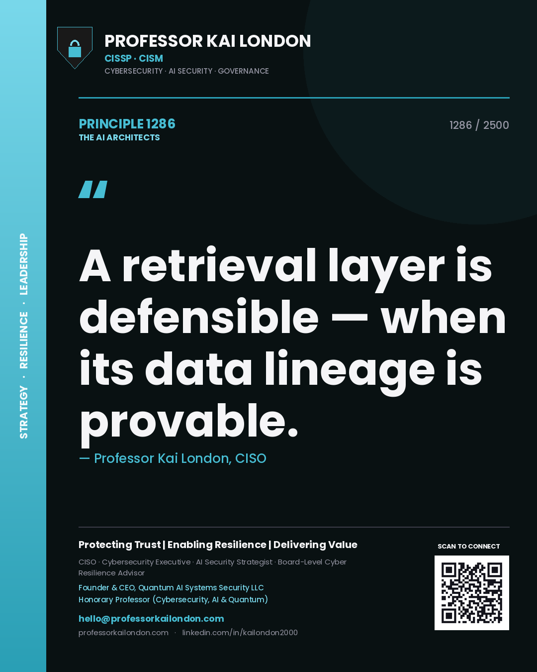 Professor Kai London principle 1286: A retrieval layer is defensible — when its data lineage is provable.
