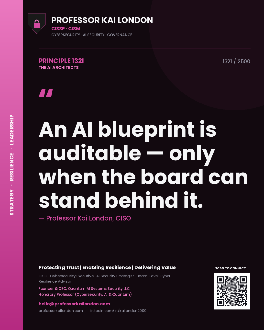 Professor Kai London principle 1321: An AI blueprint is auditable — only when the board can stand behind it.