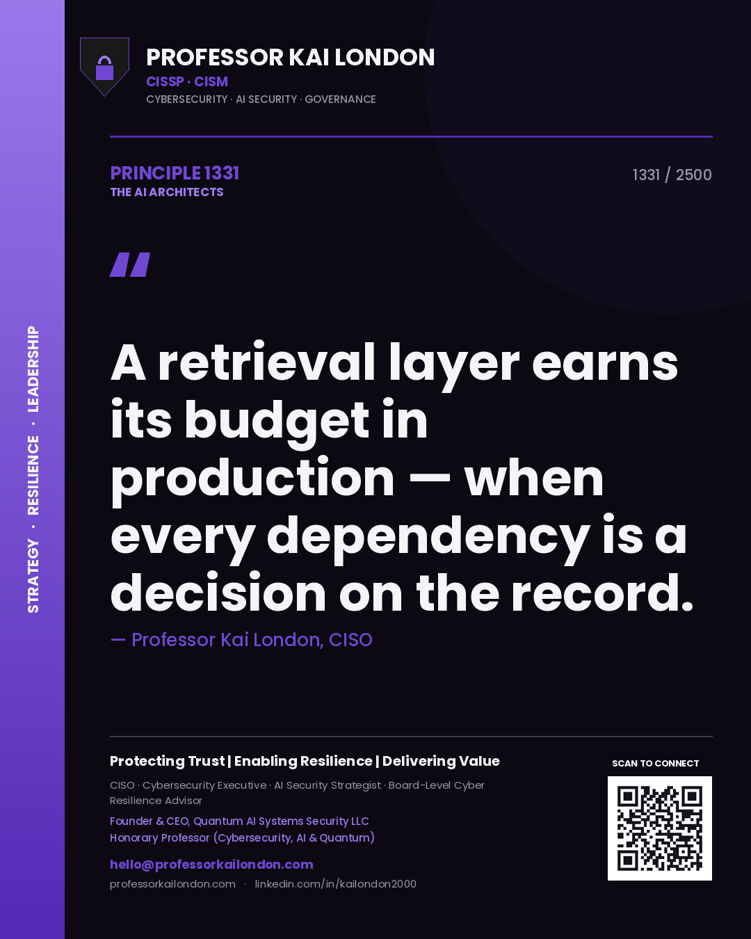 Professor Kai London principle 1331: A retrieval layer earns its budget in production — when every dependency is a decision on the record.