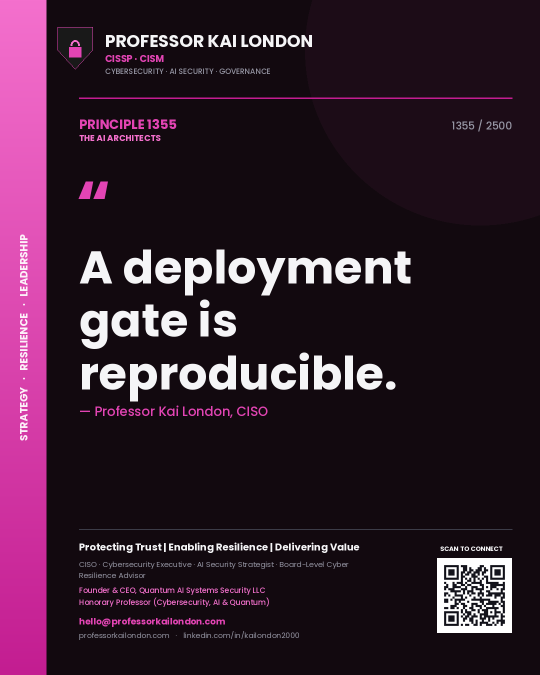 Professor Kai London principle 1355: A deployment gate is reproducible.