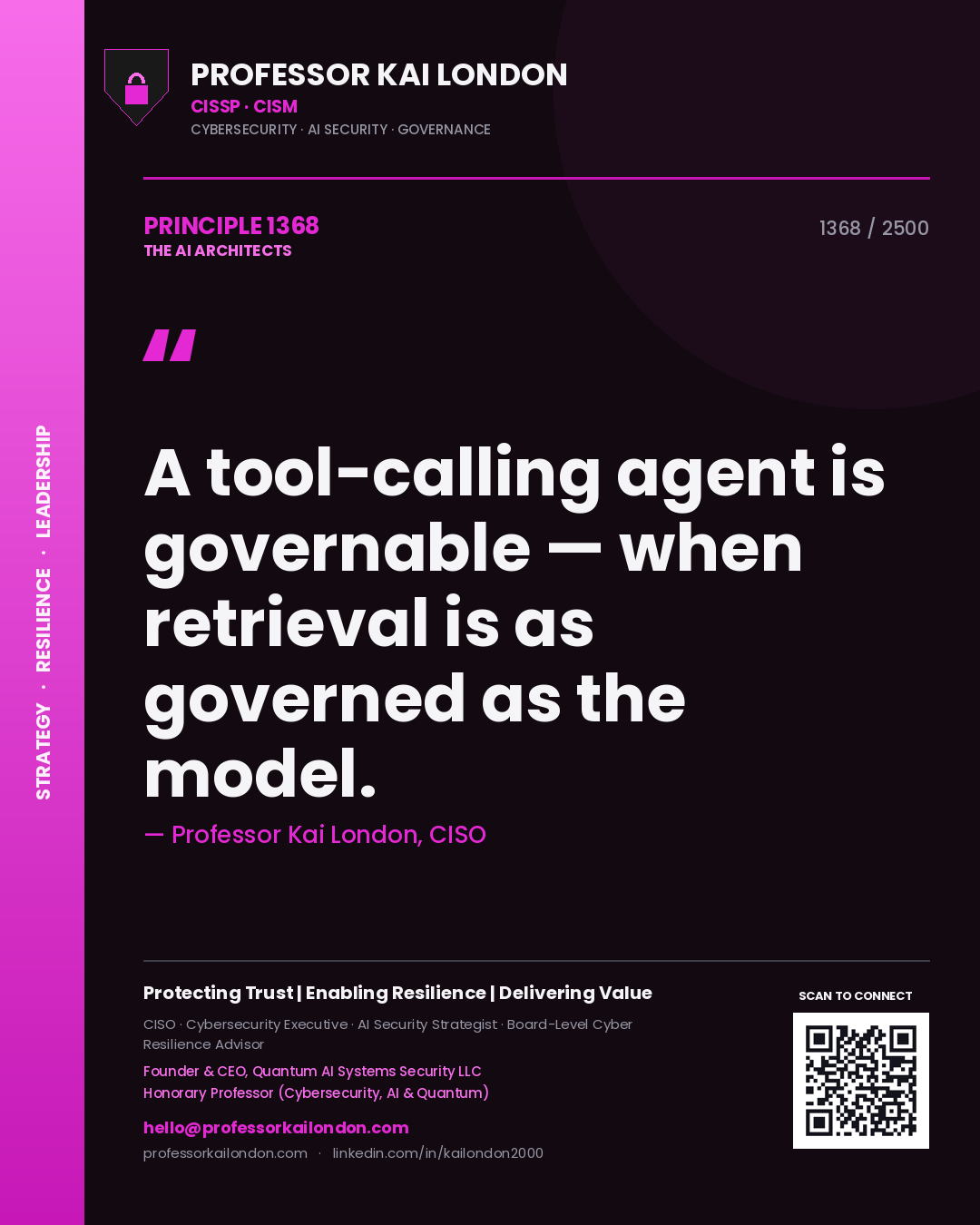Professor Kai London principle 1368: A tool-calling agent is governable — when retrieval is as governed as the model.