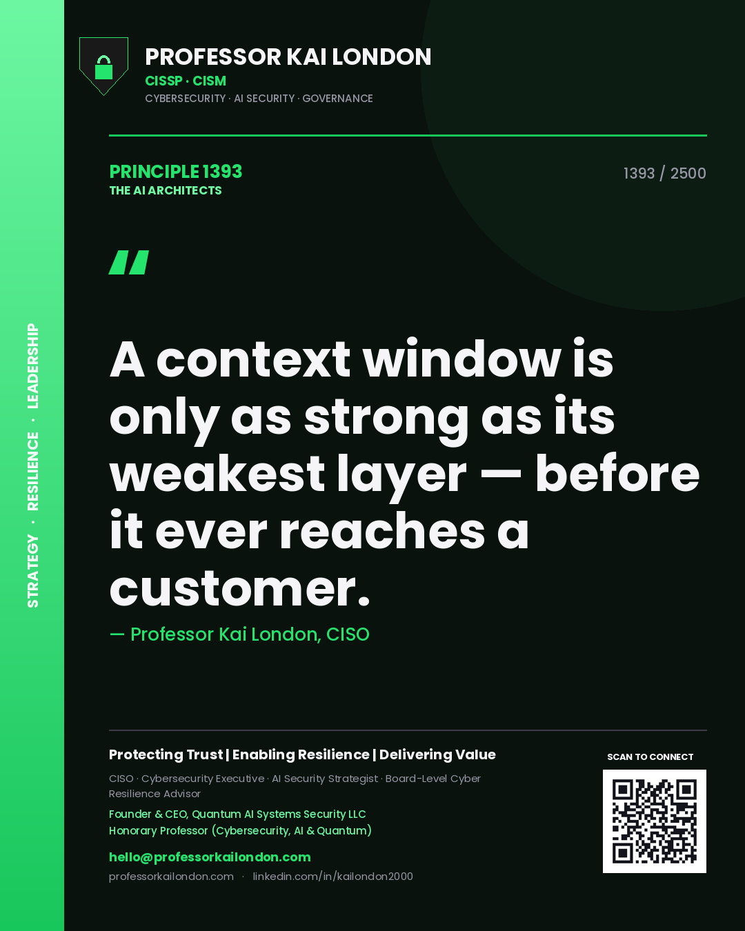Professor Kai London principle 1393: A context window is only as strong as its weakest layer — before it ever reaches a customer.