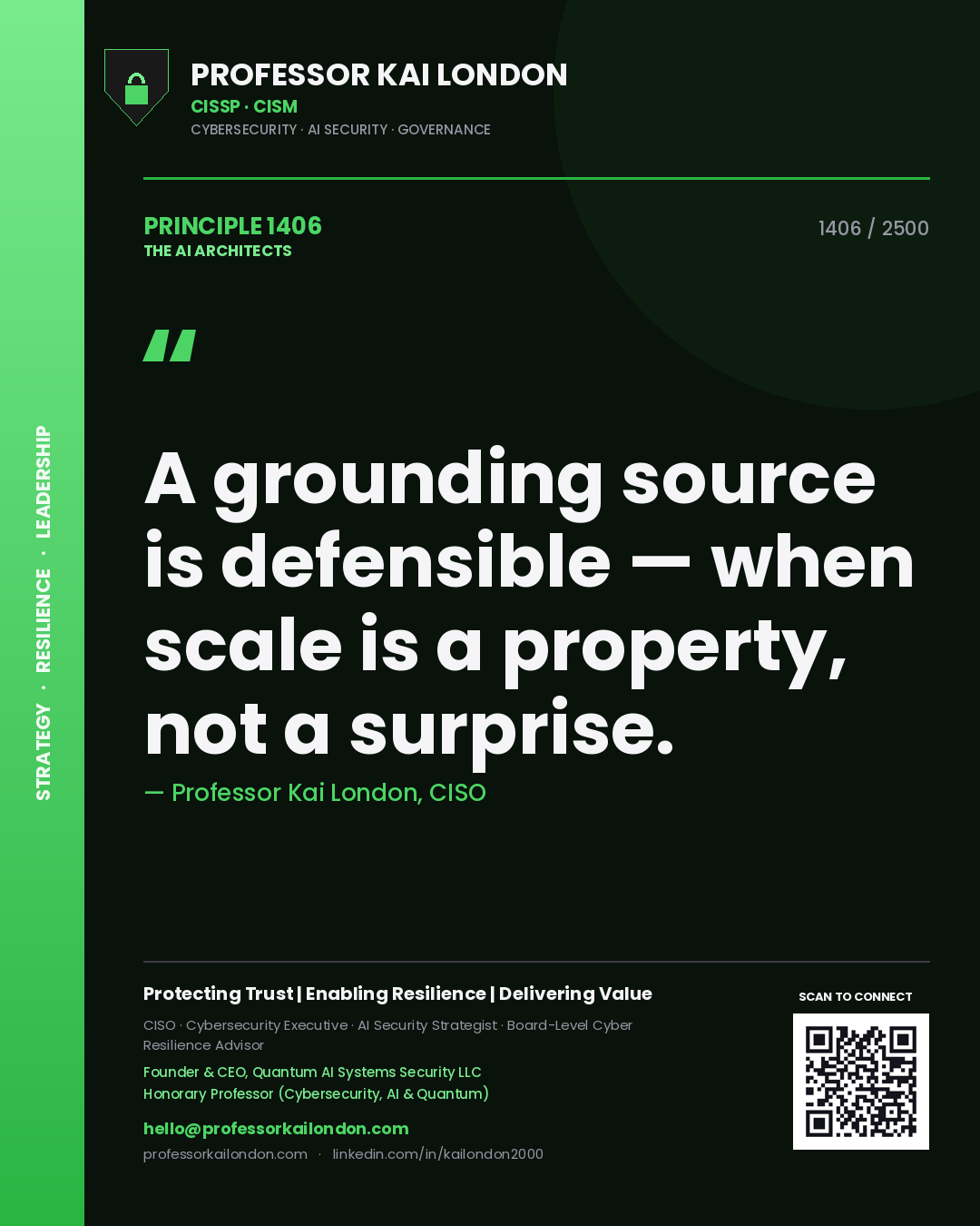 Professor Kai London principle 1406: A grounding source is defensible — when scale is a property, not a surprise.