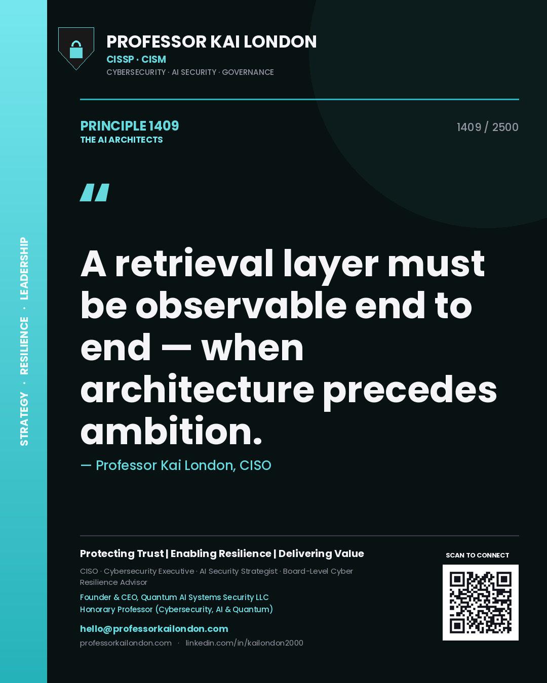 Professor Kai London principle 1409: A retrieval layer must be observable end to end — when architecture precedes ambition.