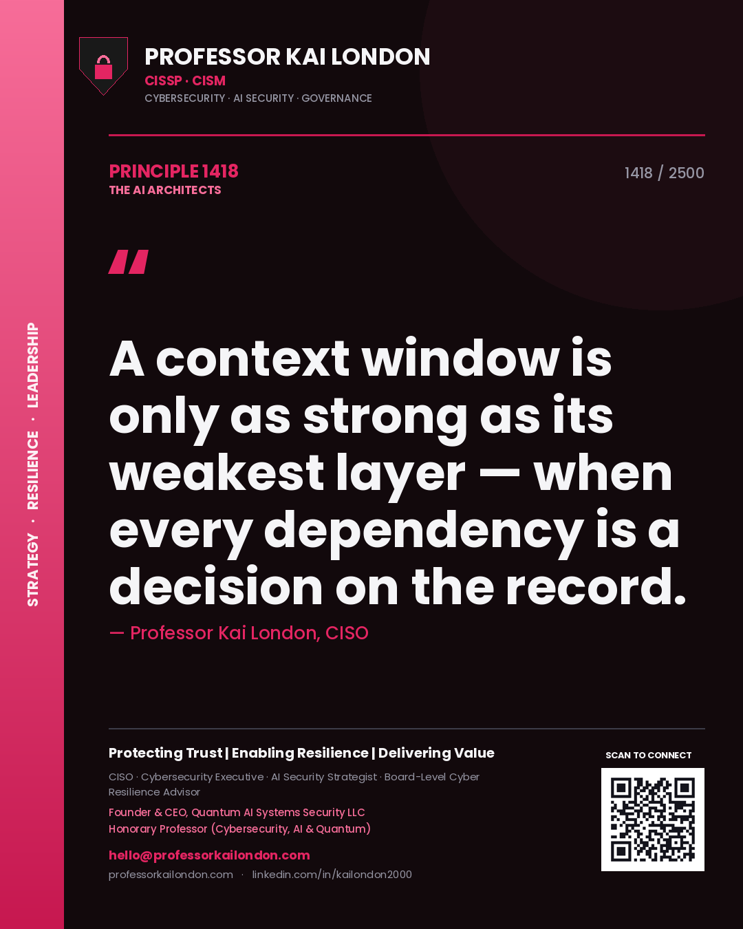 Professor Kai London principle 1418: A context window is only as strong as its weakest layer — when every dependency is a decision on the record.