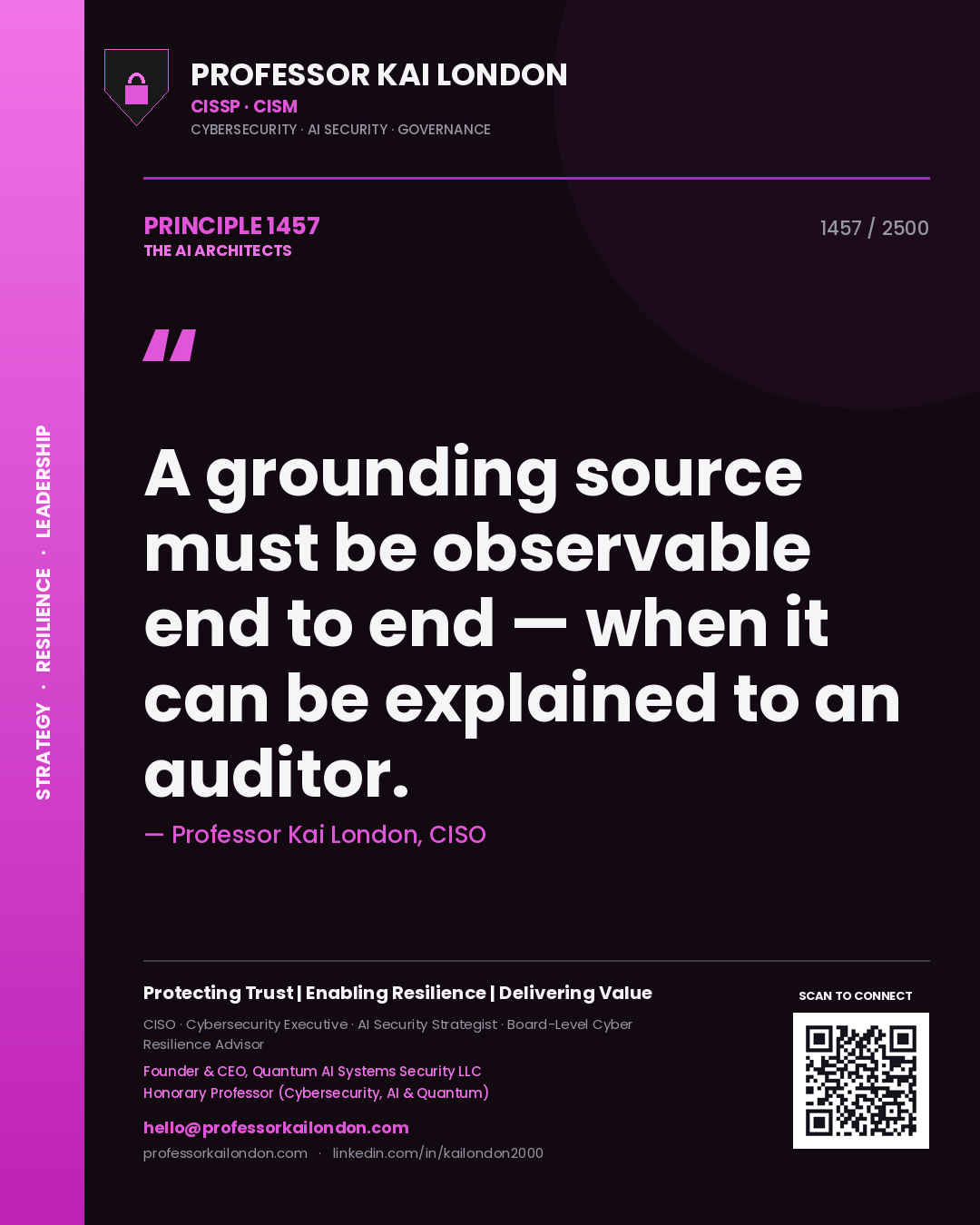 Professor Kai London principle 1457: A grounding source must be observable end to end — when it can be explained to an auditor.