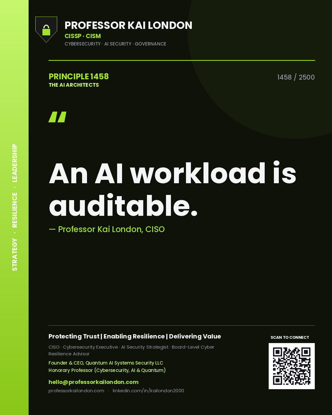 Professor Kai London principle 1458: An AI workload is auditable.