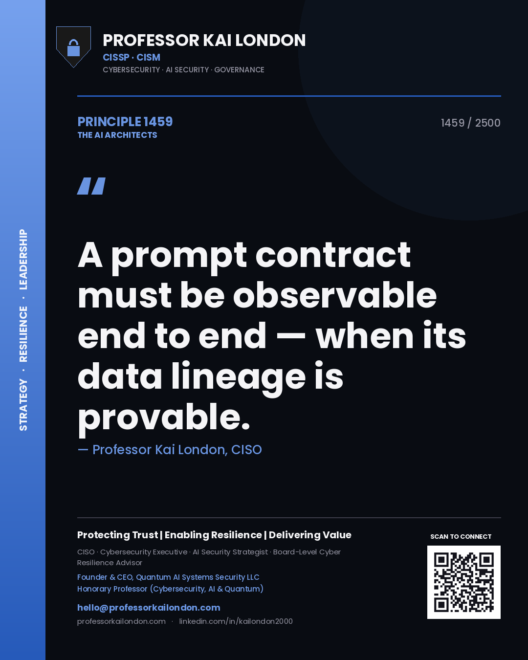 Professor Kai London principle 1459: A prompt contract must be observable end to end — when its data lineage is provable.